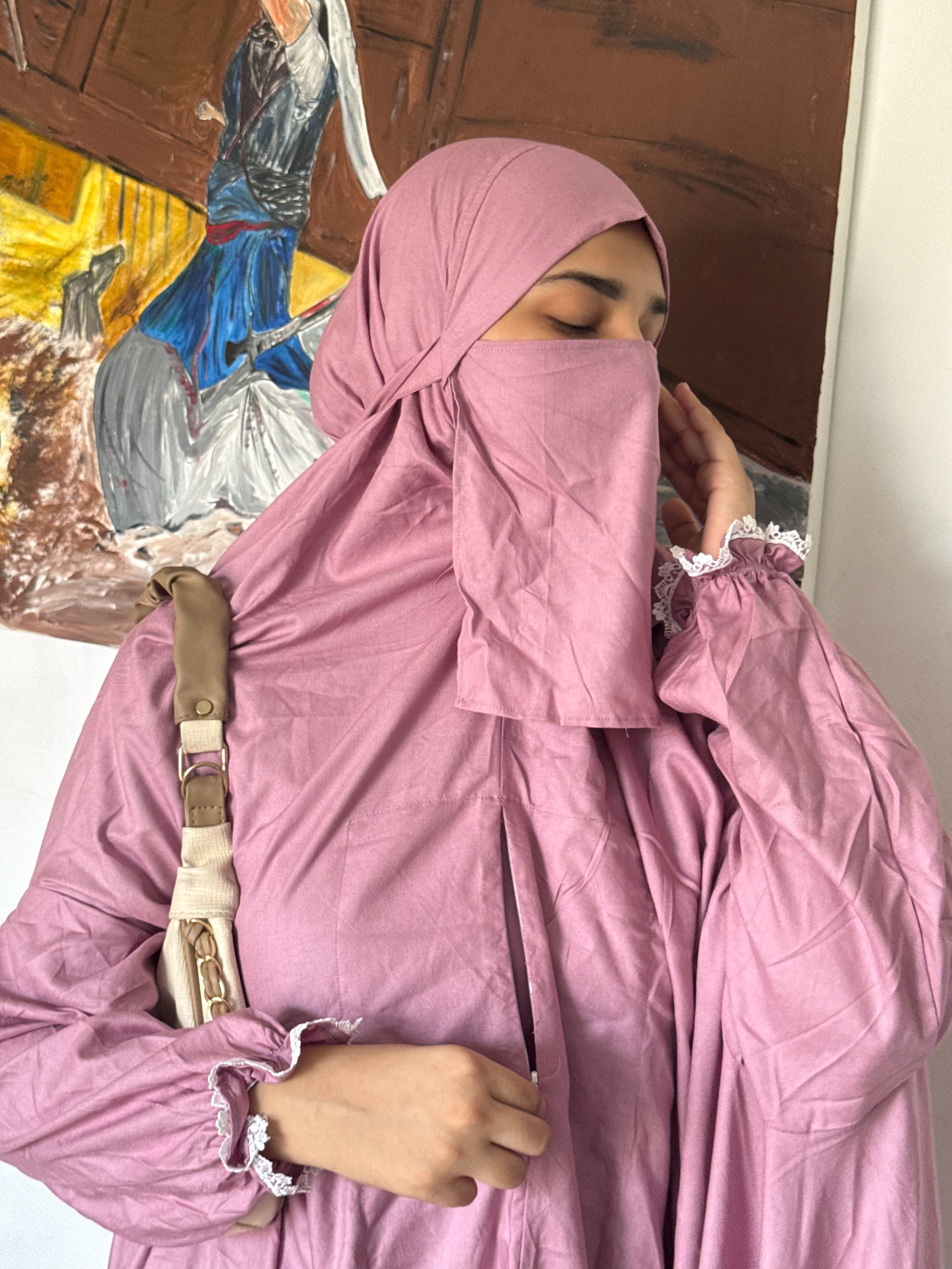Full sized Jilbab with pockets, niqab, sleeves ( pink )