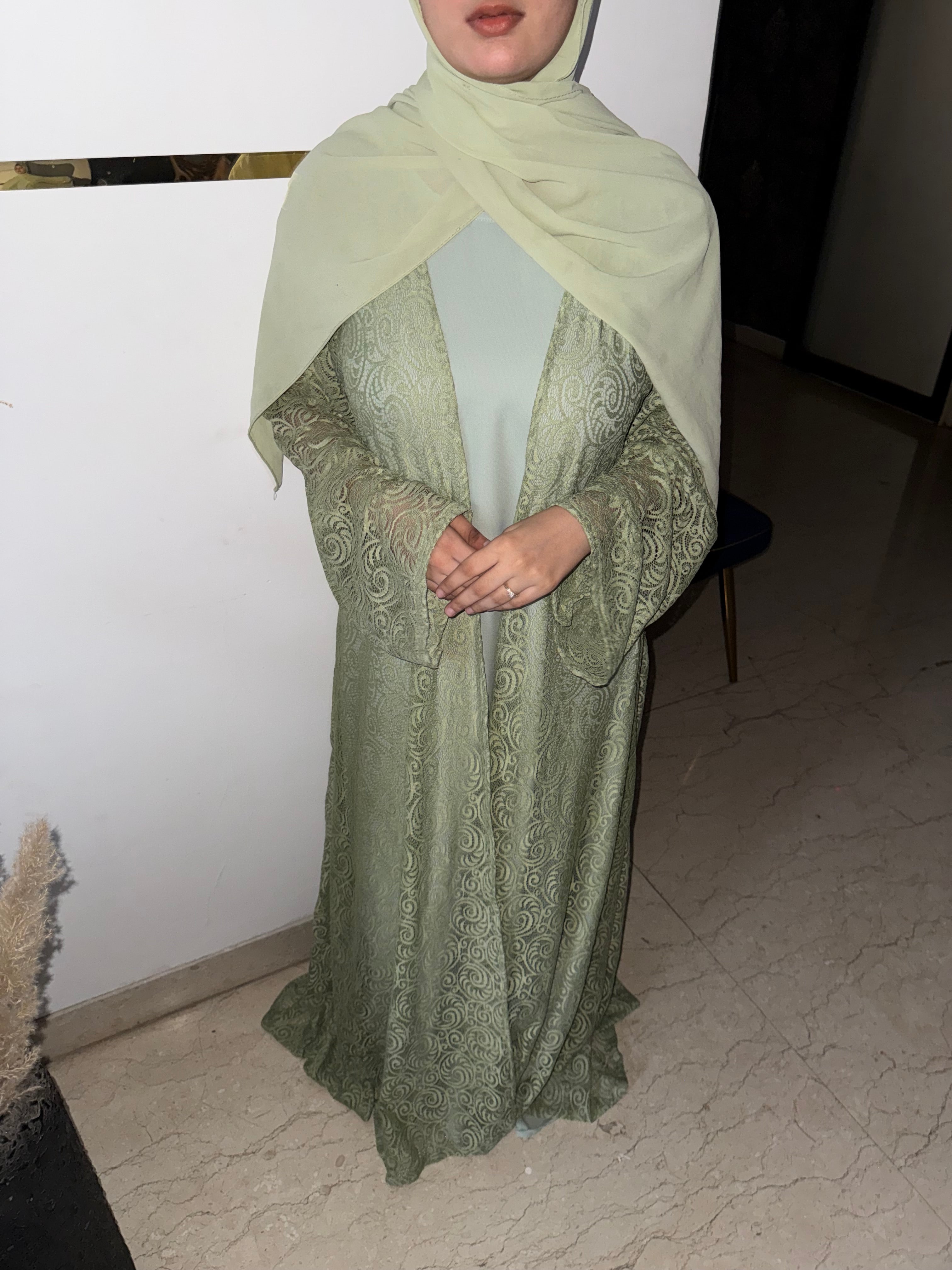 Luxury Sage Green shrug, Modest Evening Cardigan, Inner slit and hijab not included