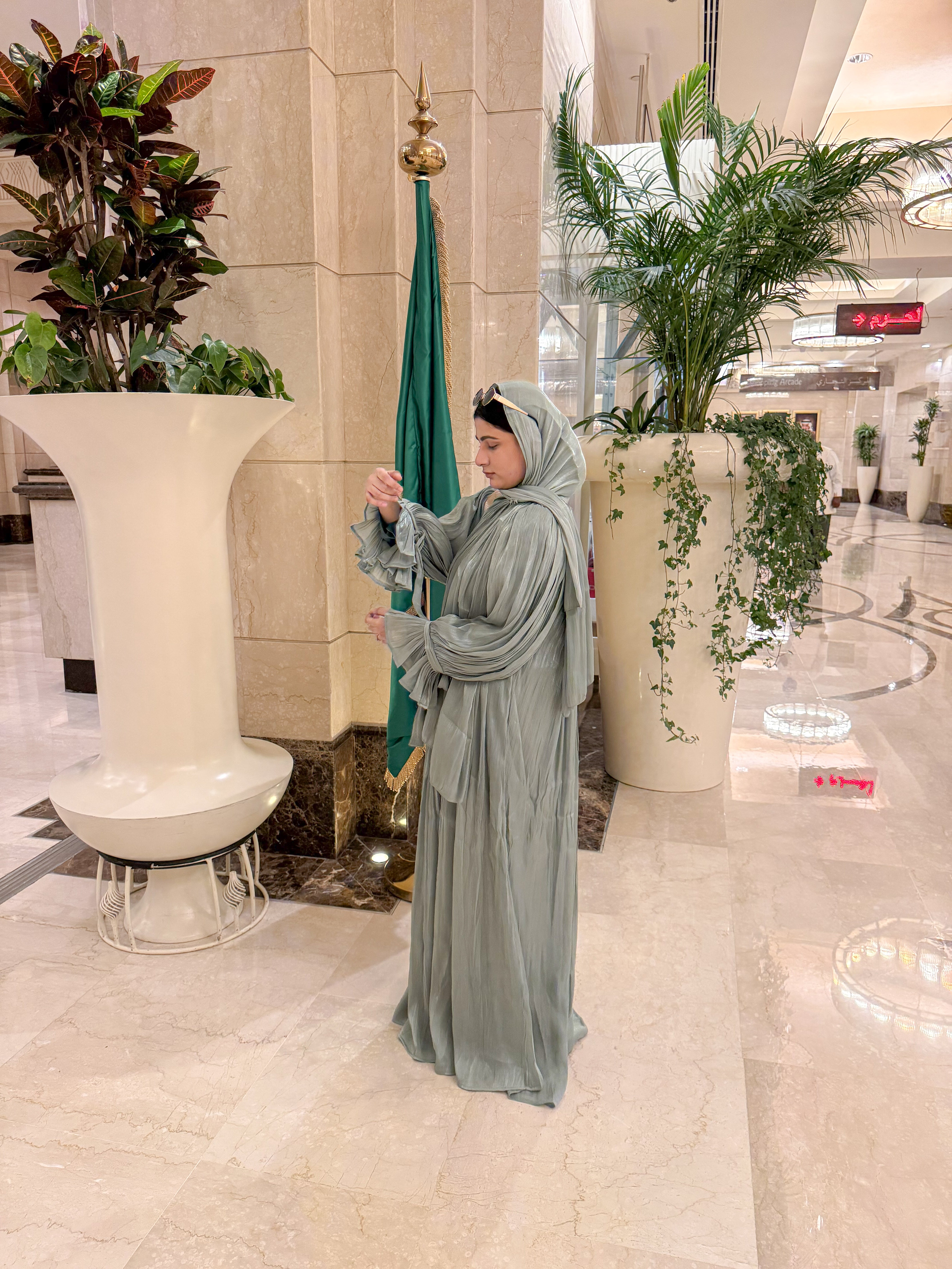 Elsa Abaya Premium Full Set -mint (with Full Sleeves Inner Slit & Hijab)