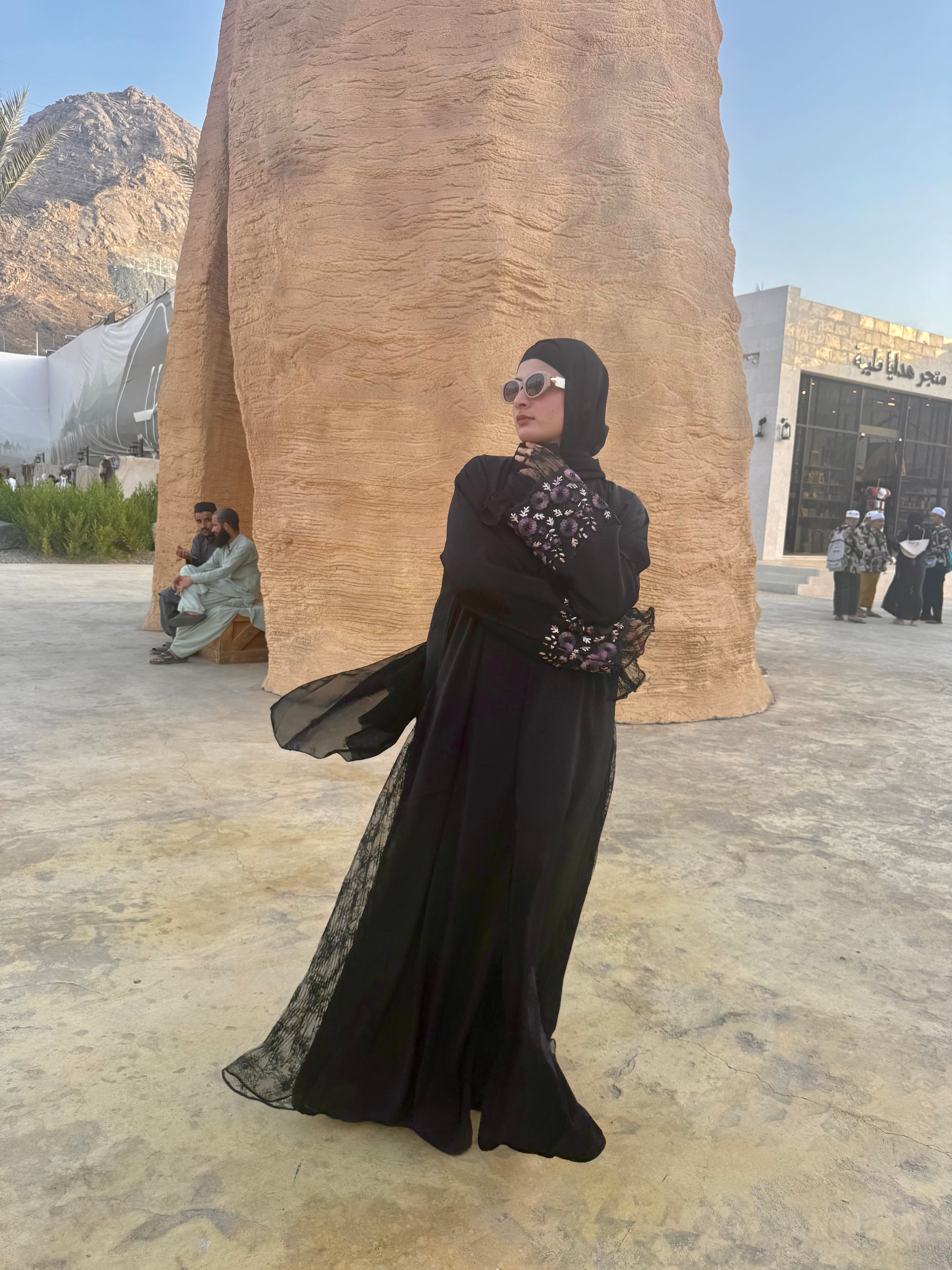 Black Net cutout abaya with hijab