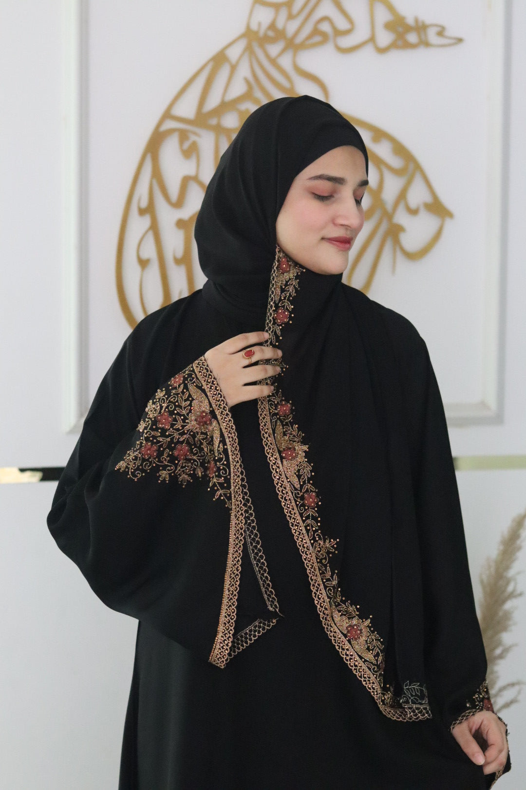 kesariya Black handwork Abaya (with hijab)