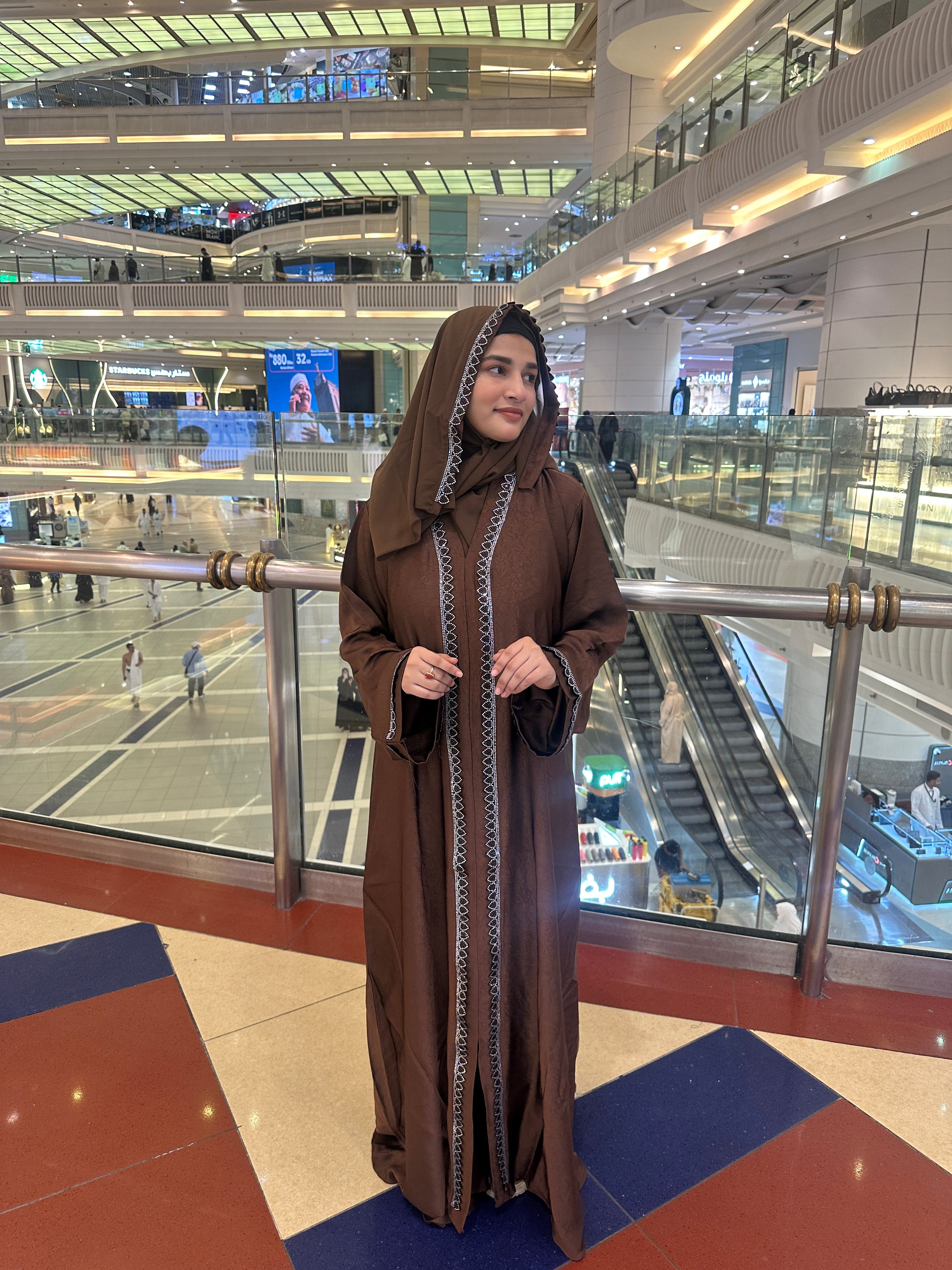 Heena stonework abaya (with Hijab) - Brown