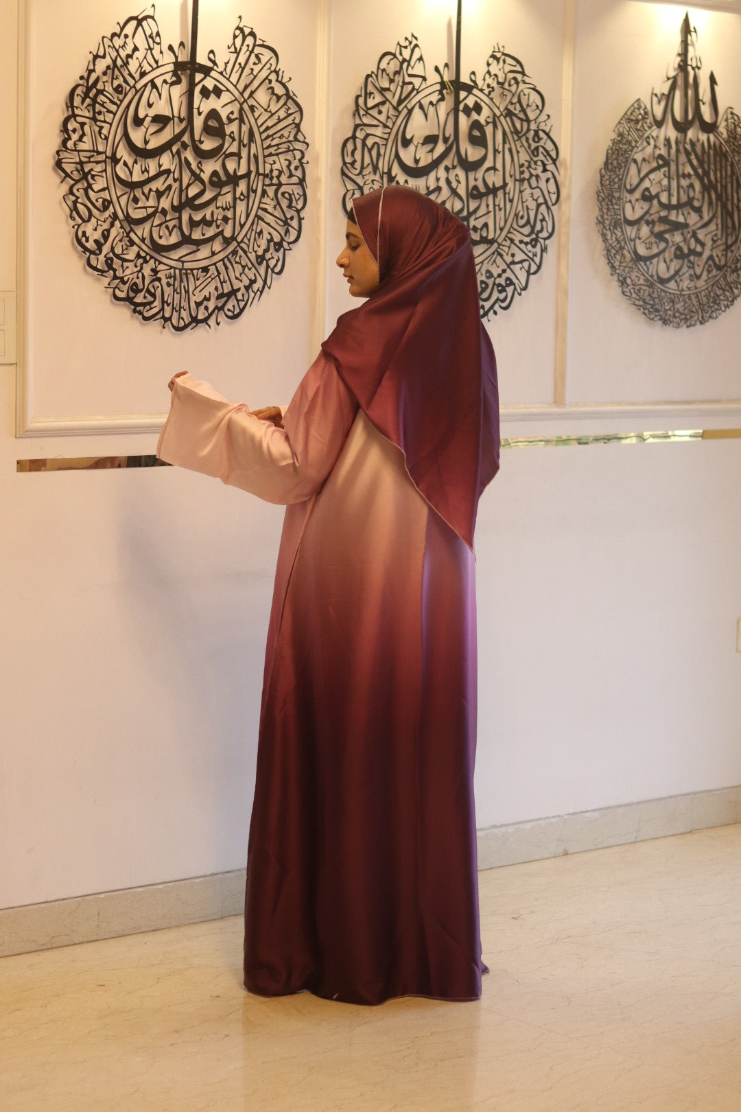 Purple Ombre Abaya with matching hijab (with attached Inner Slit & Hijab)