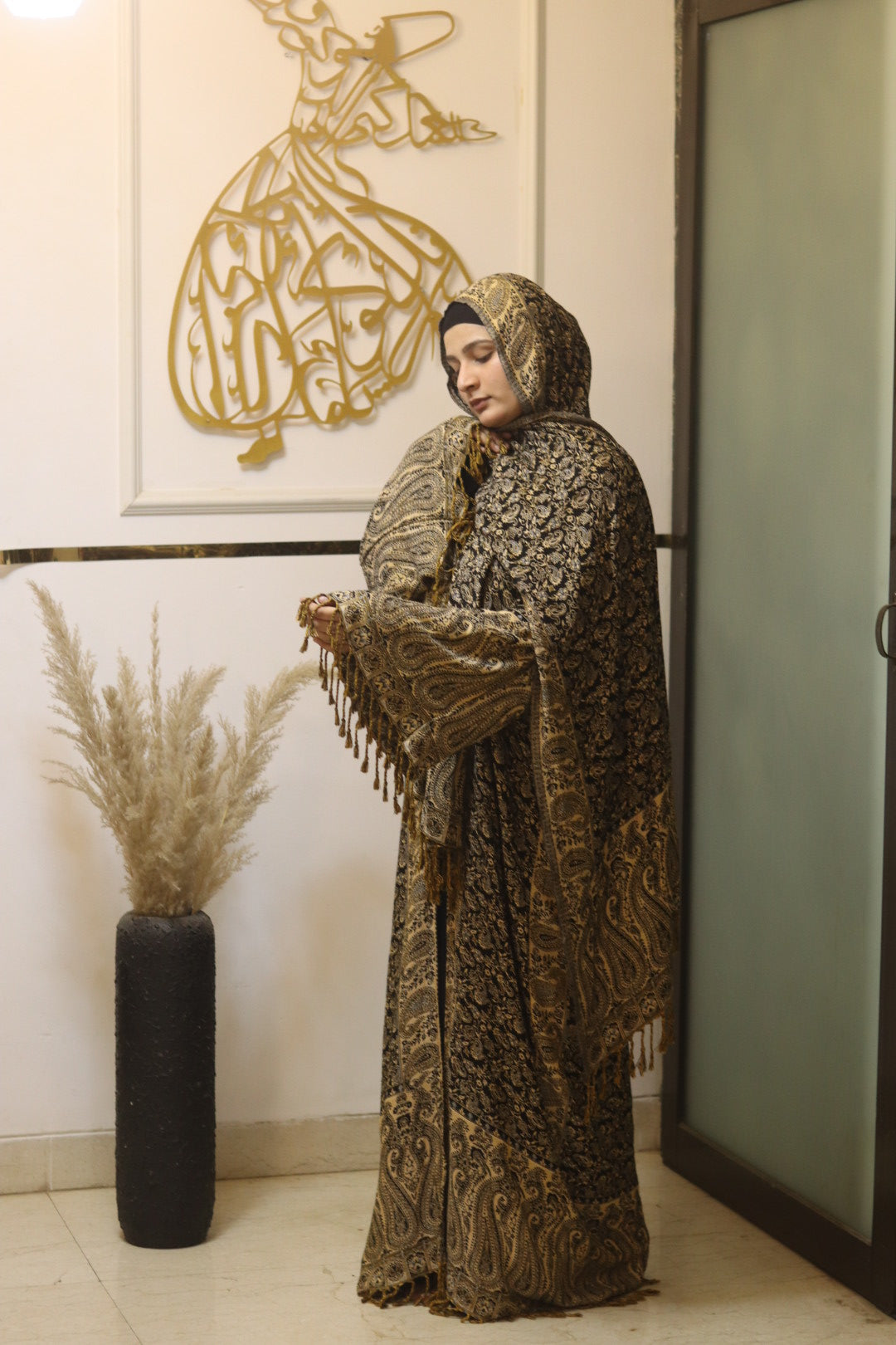 Premium Pashmina Abaya black with hijab - (inner slit not included)