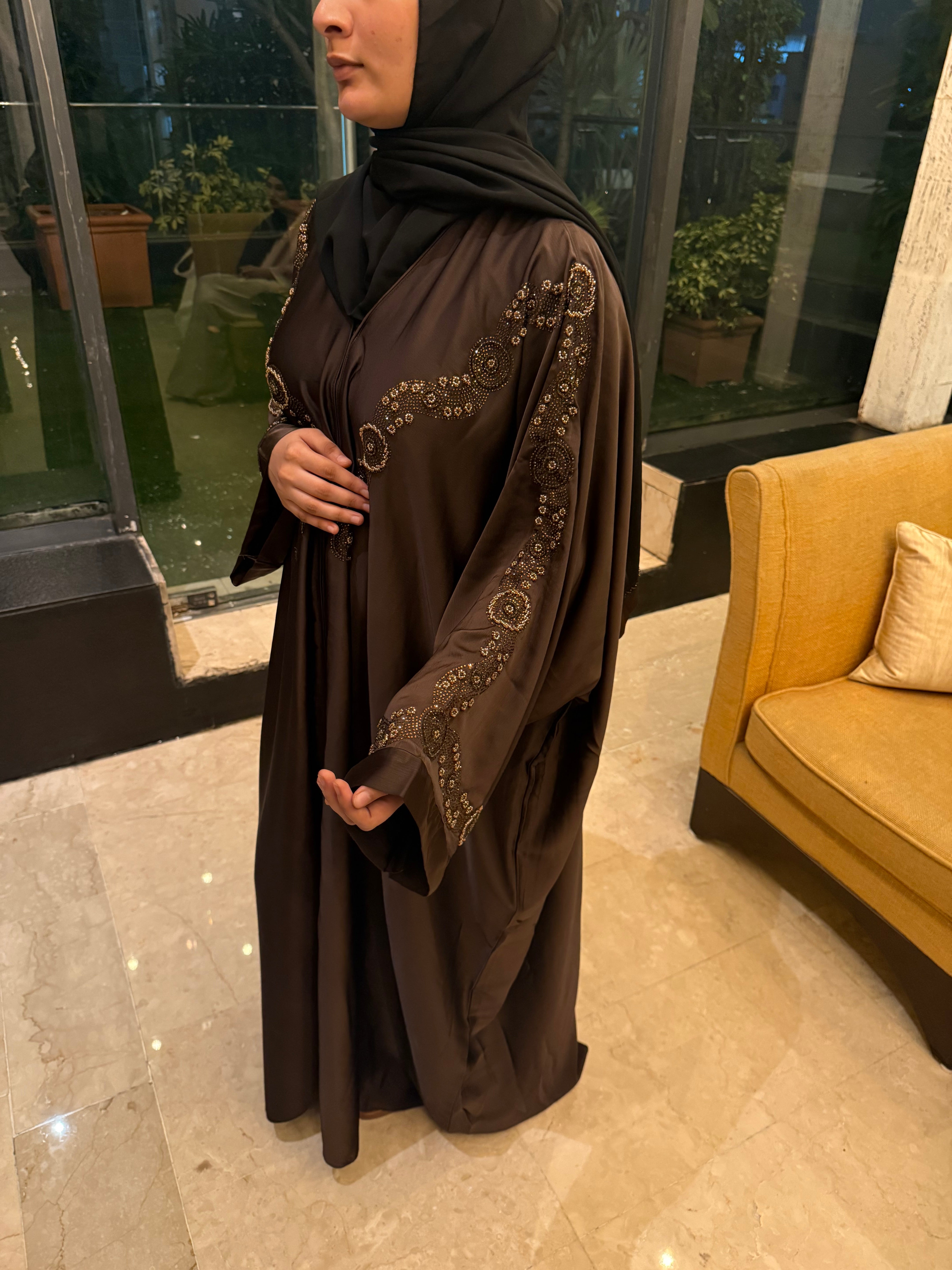 Aliza Handwork abaya -brown (with Hijab)