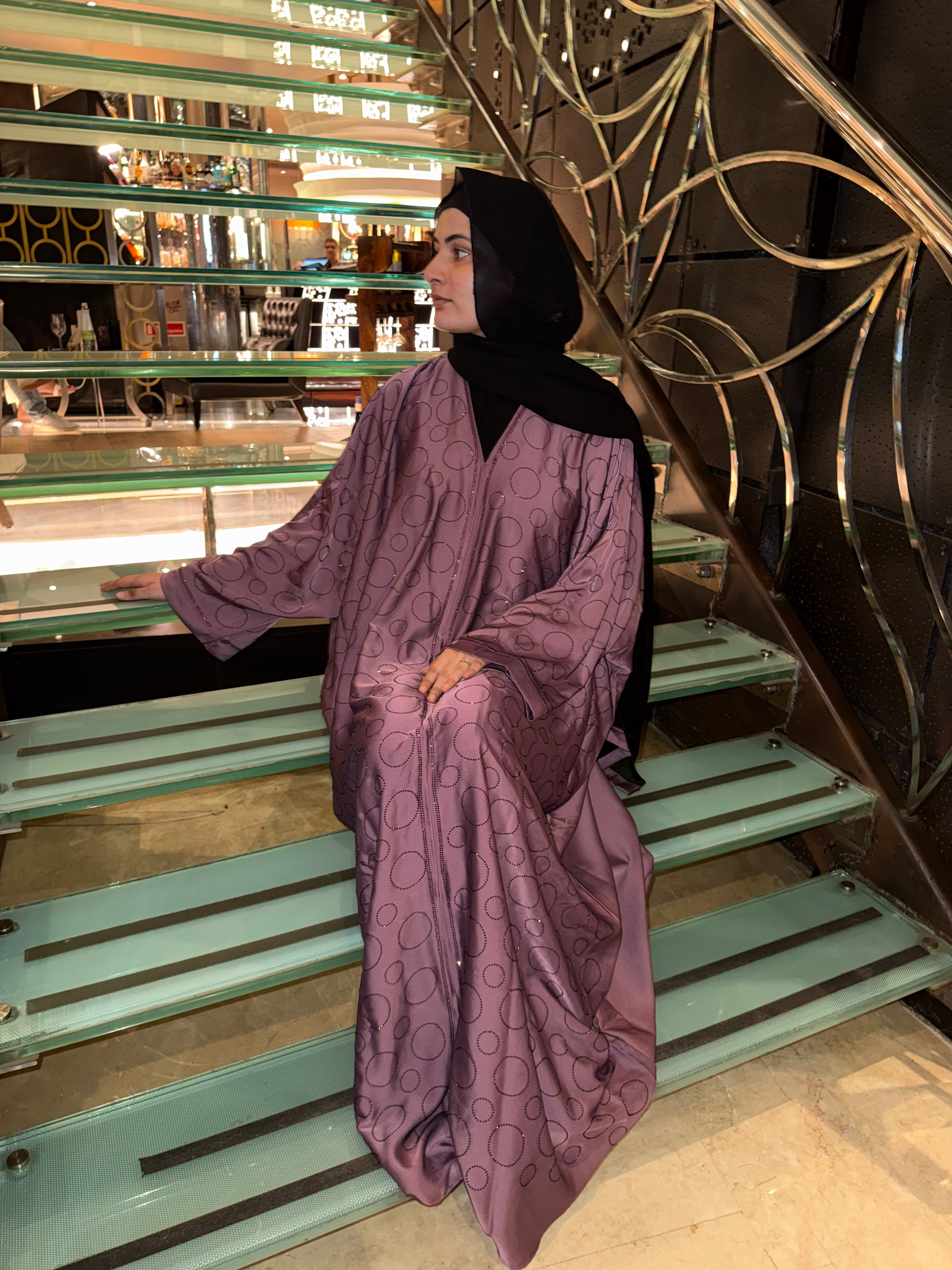 Premium Rhinestone Abaya -purple(With hijab)
