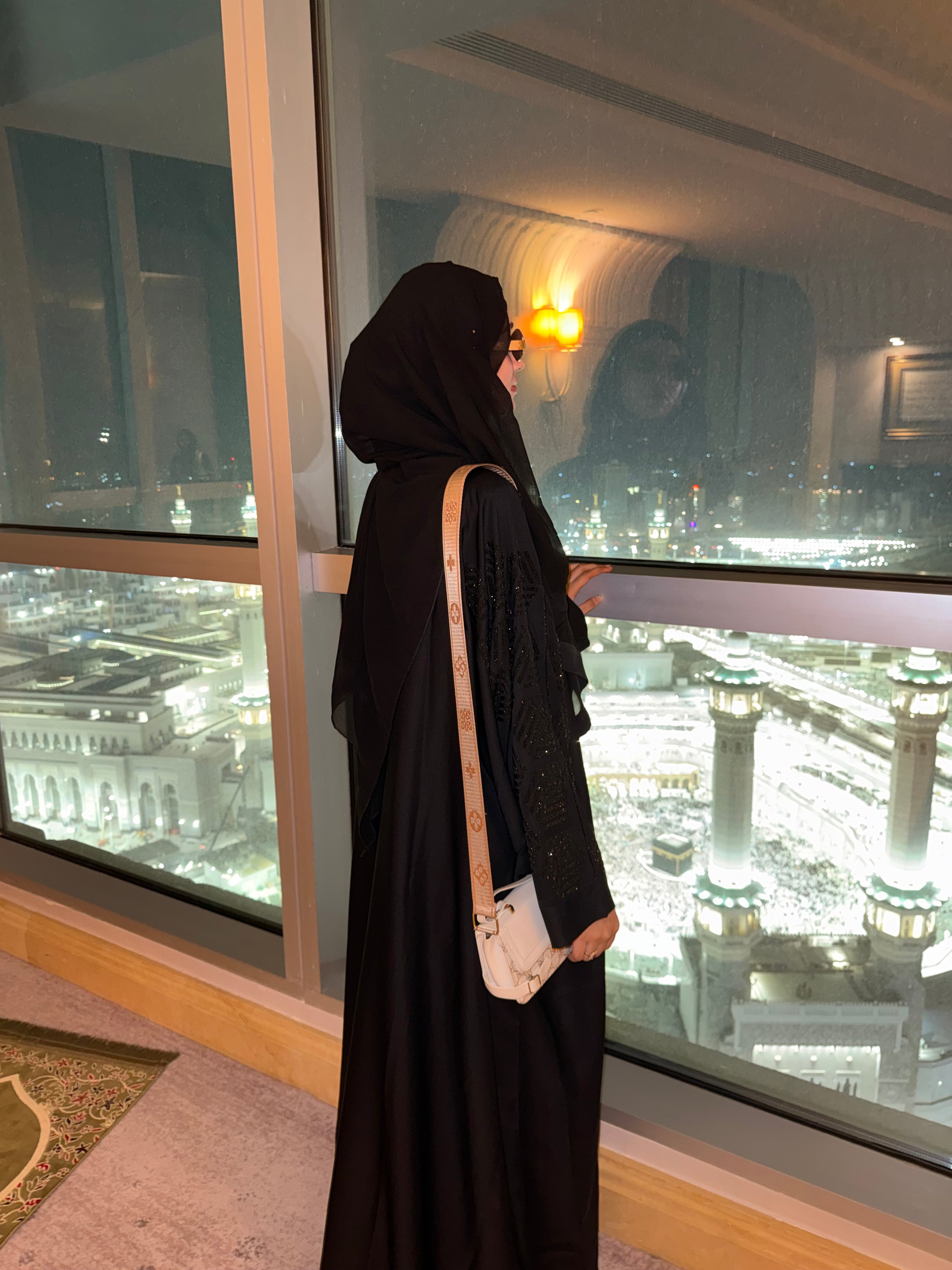 Jet Black kaftan stonework abaya (with Hijab)