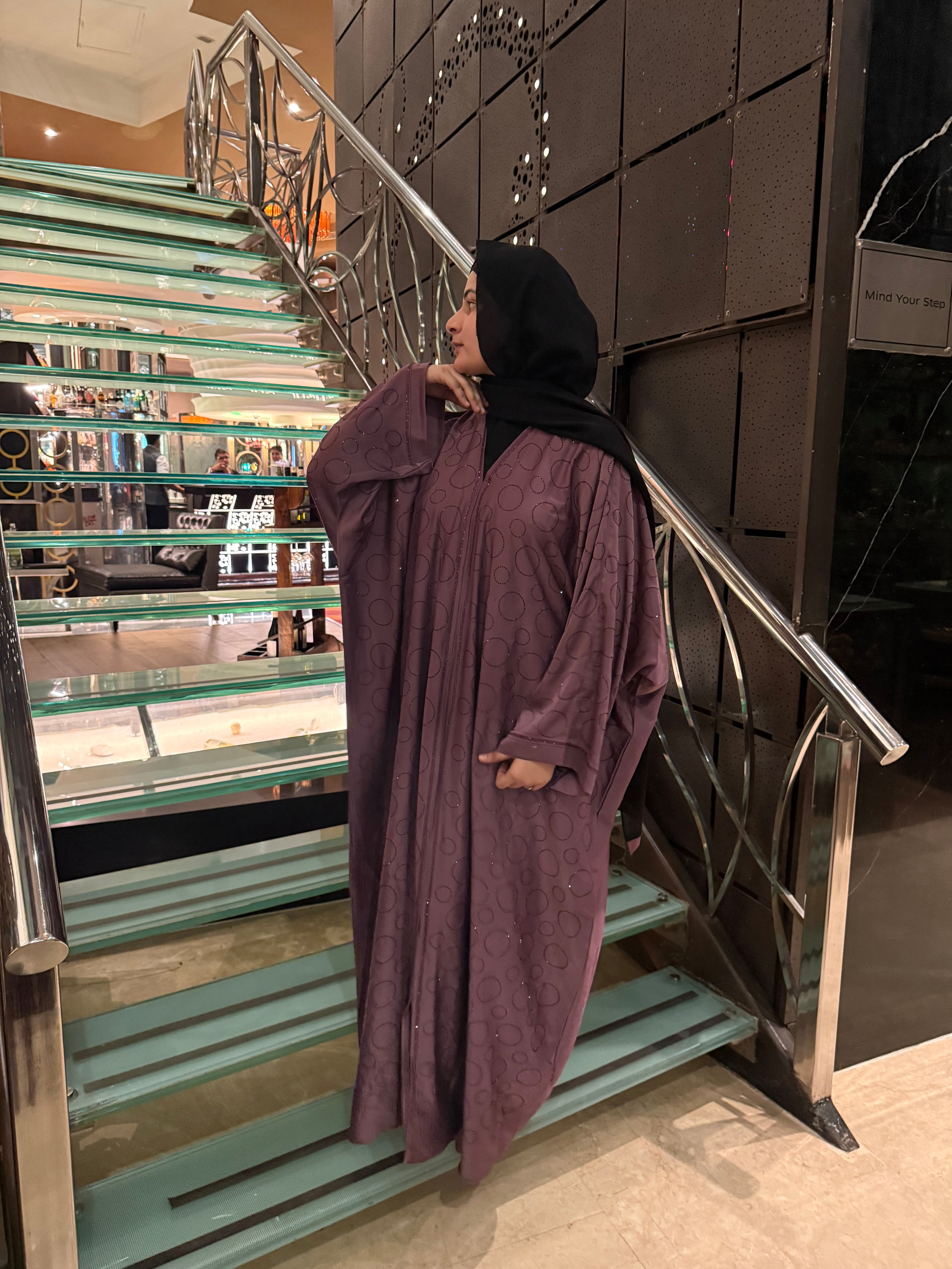 Premium Rhinestone Abaya -purple(With hijab)