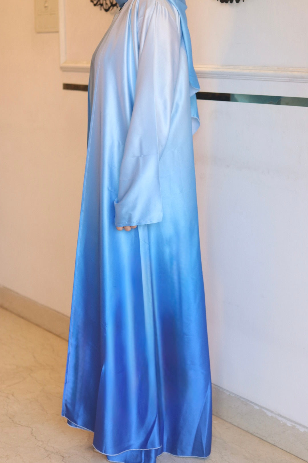 Blue ombre abaya with matching hijab (with attached Inner Slit & Hijab)