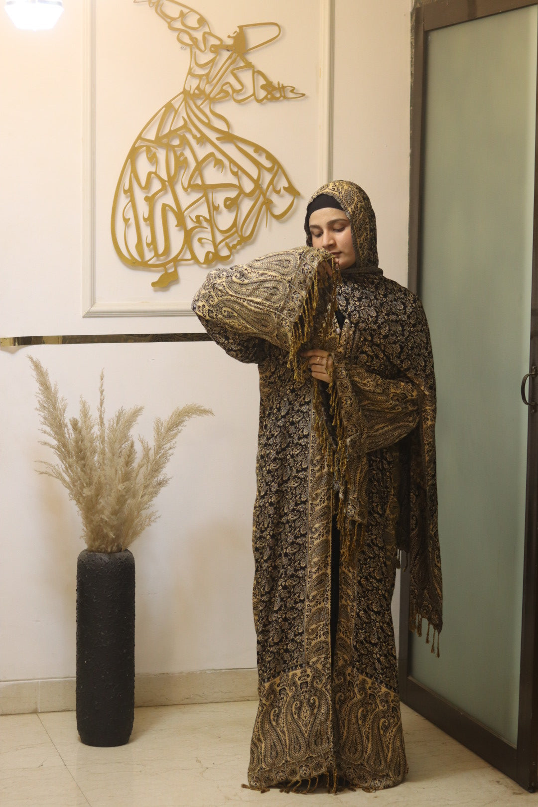 Premium Pashmina Abaya black with hijab - (inner slit not included)