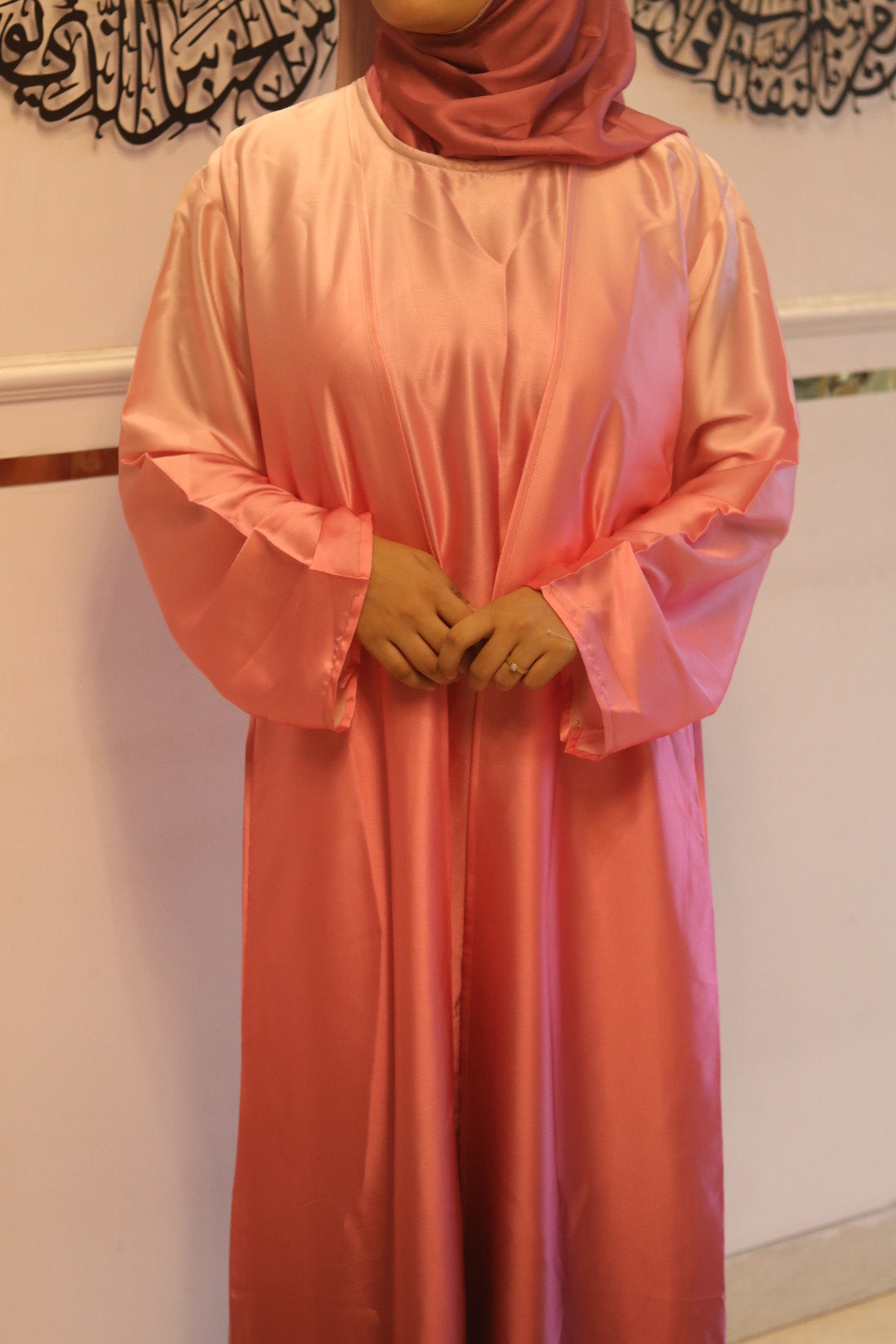 Pink Ombre Abaya with matching hijab (with attached Inner Slit & Hijab)