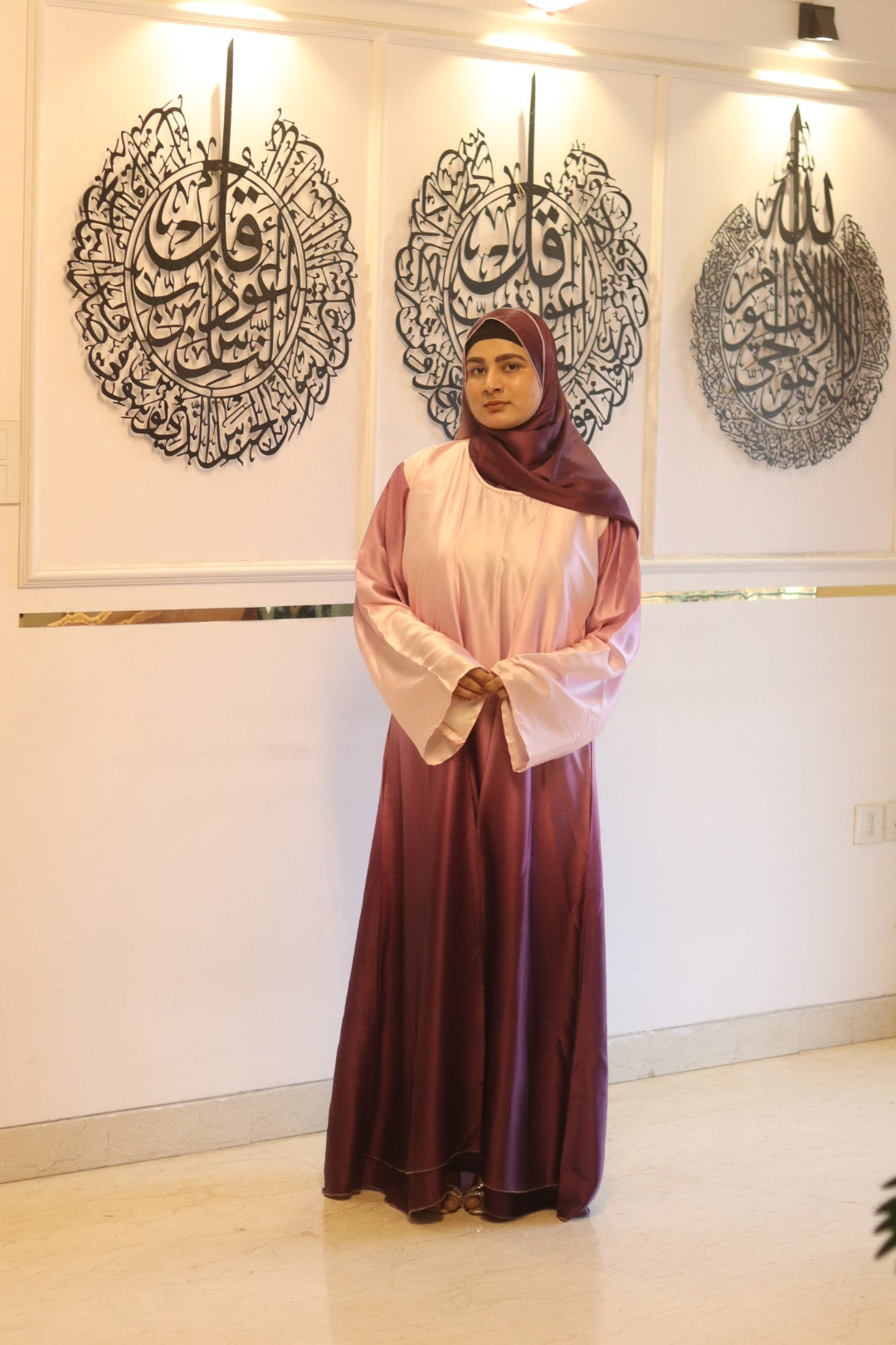 Purple Ombre Abaya with matching hijab (with attached Inner Slit & Hijab)