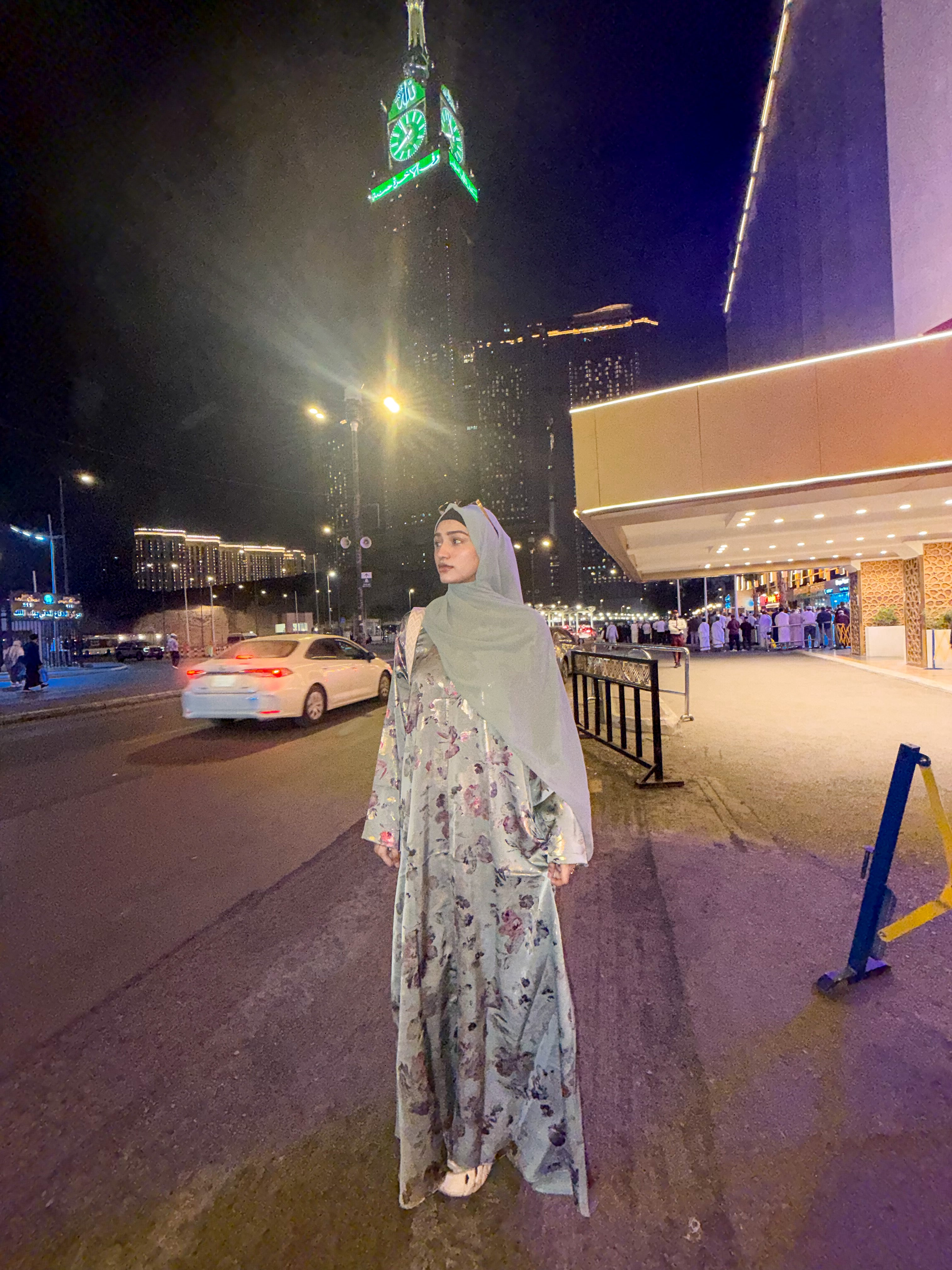 Mint floral print Abaya - (hijab included)