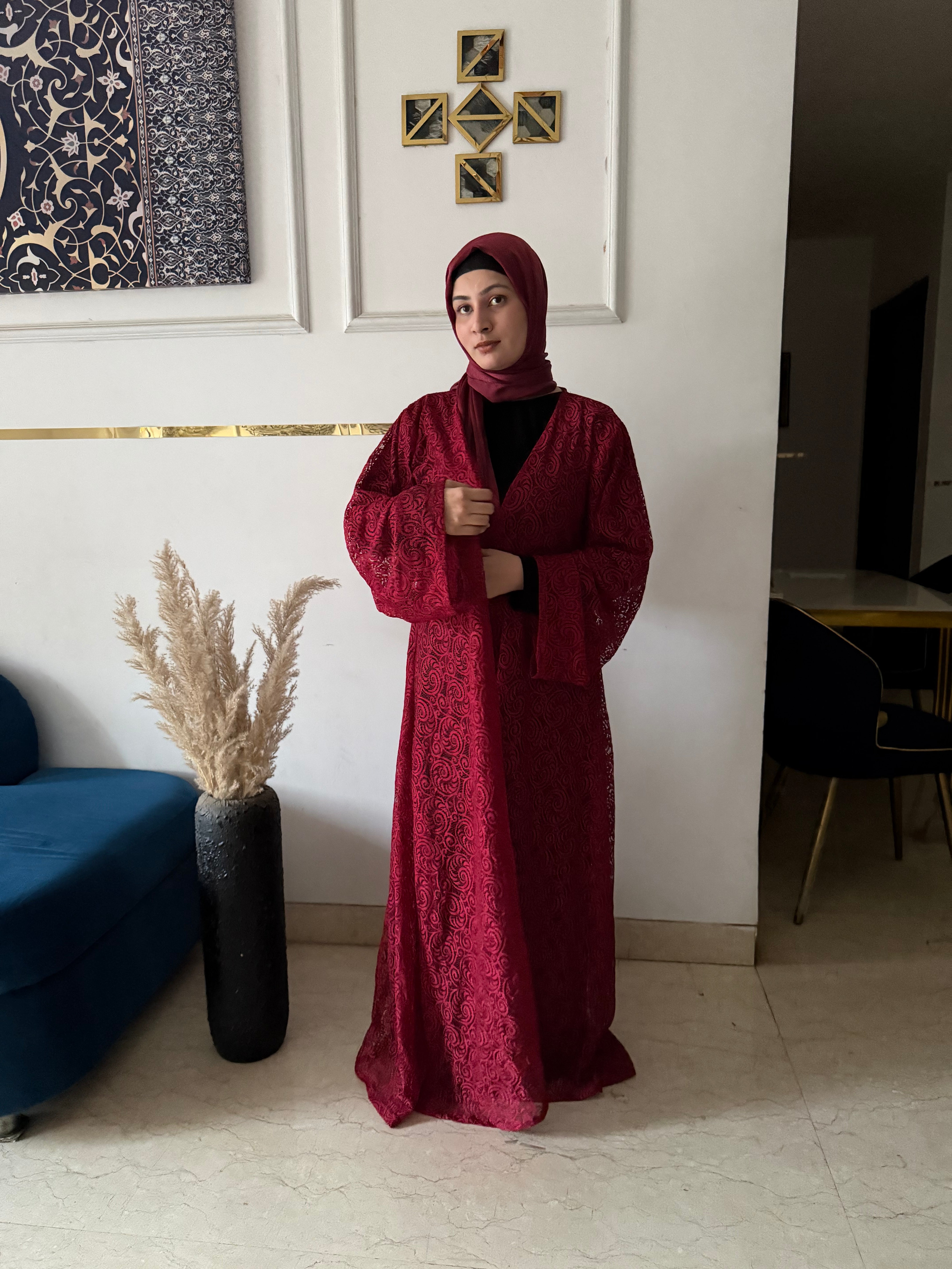 Red bloom shrug, Modest Evening Cardigan, Inner slit and hijab not included