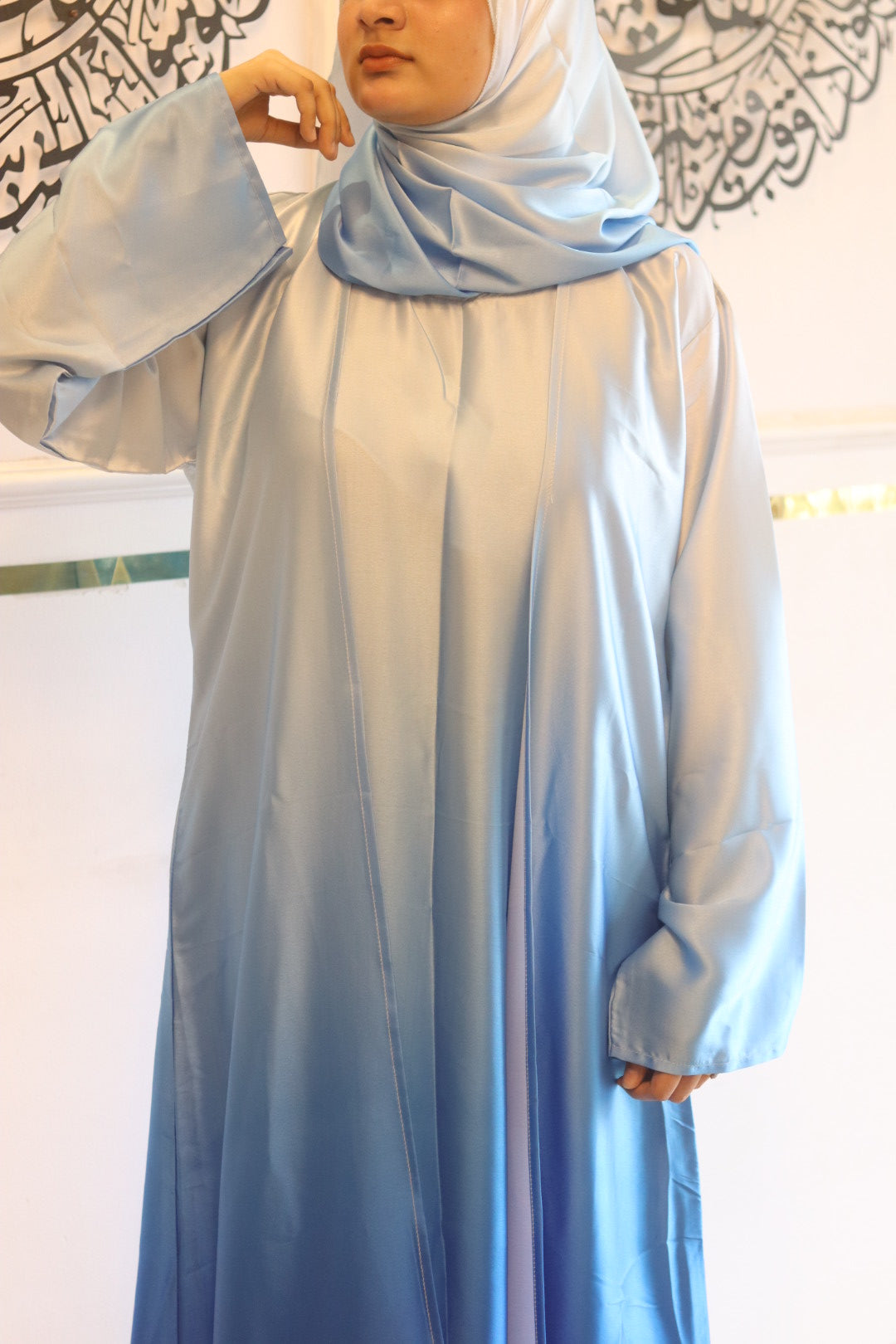 Blue ombre abaya with matching hijab (with attached Inner Slit & Hijab)