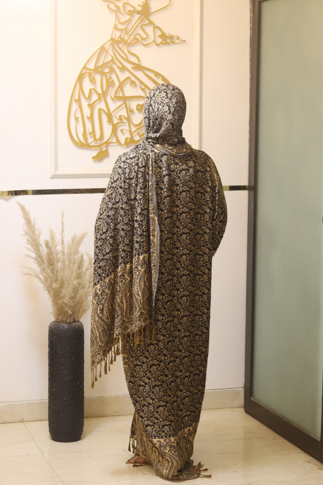 Premium Pashmina Abaya black with hijab - (inner slit not included)