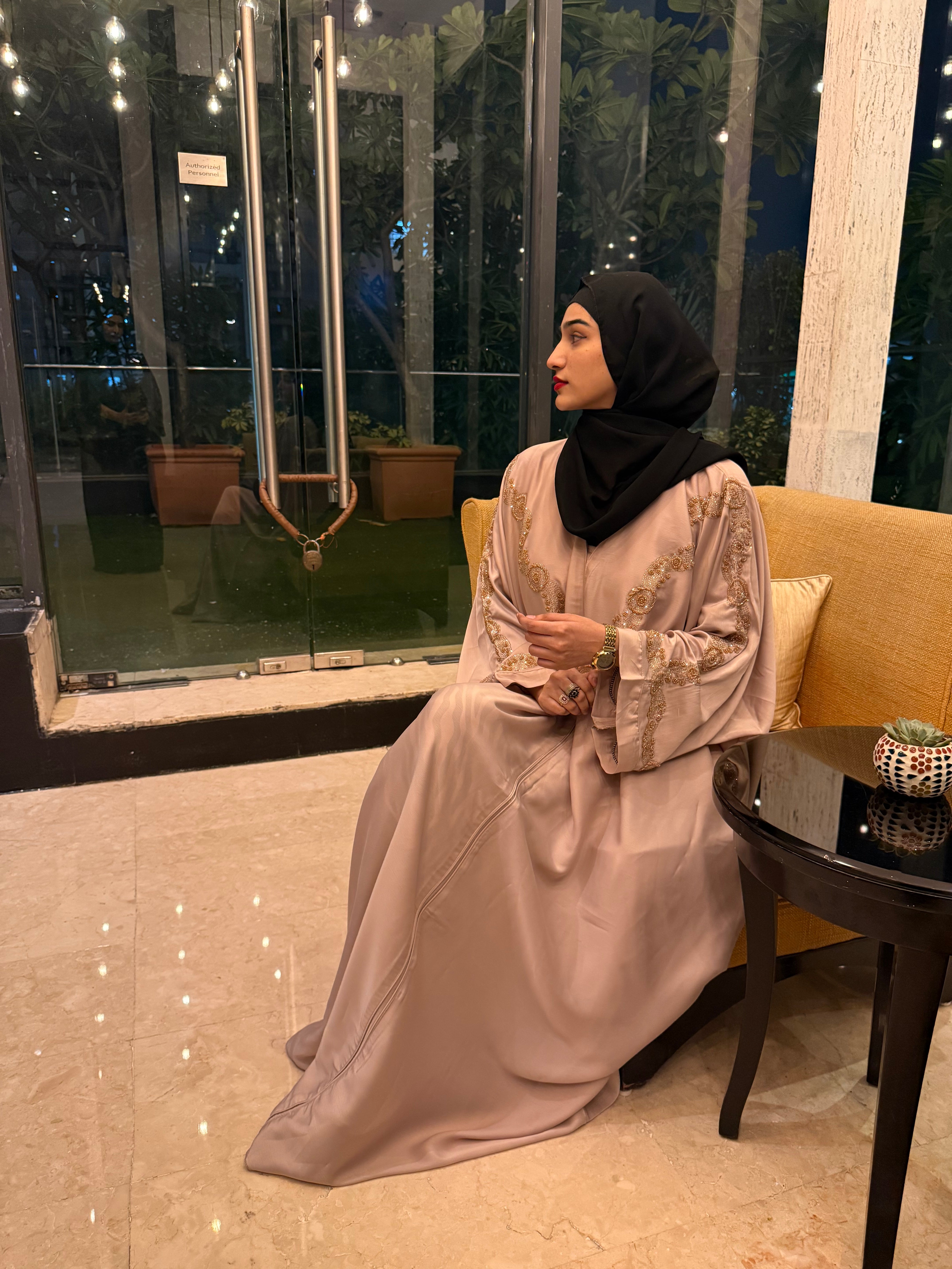 Aliza Handwork abaya -beige (with Hijab)