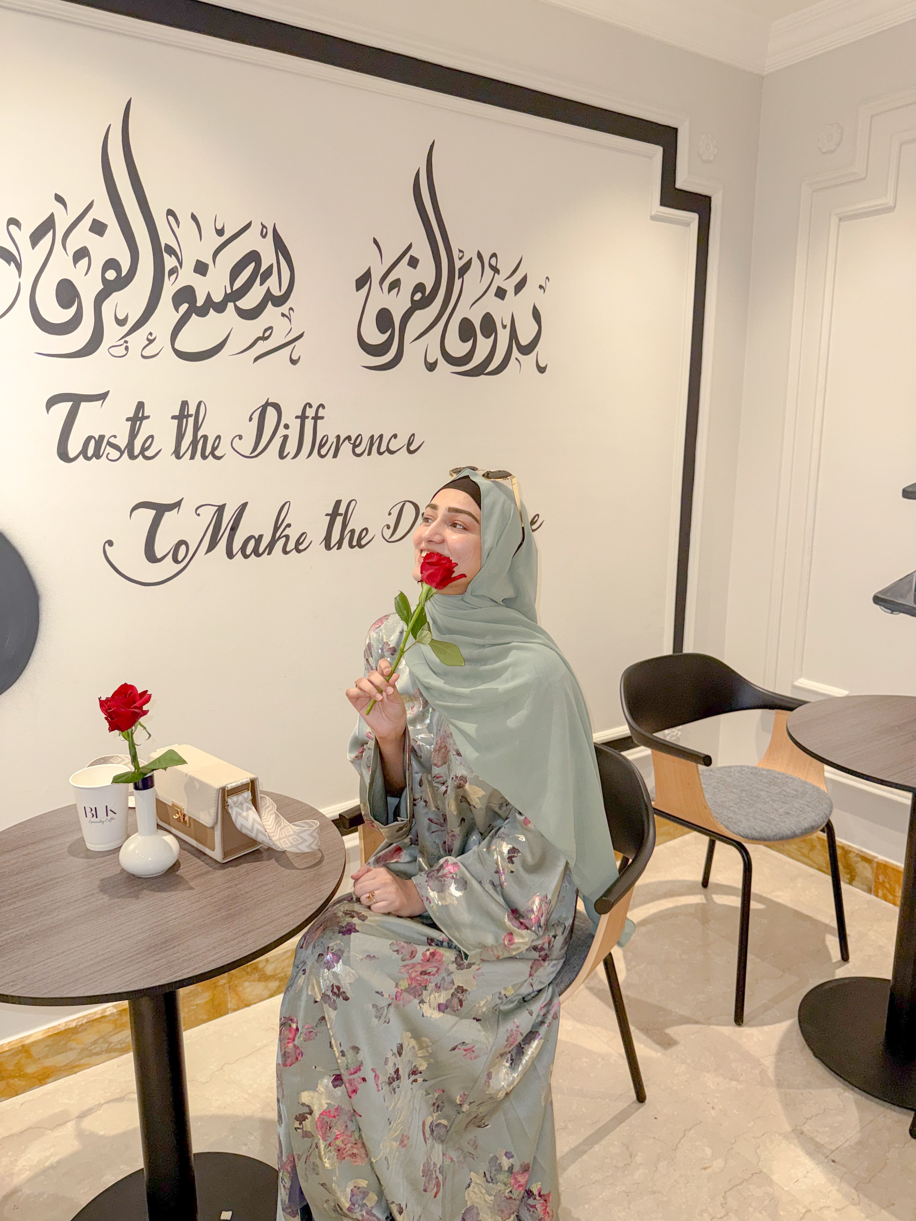 Mint floral print Abaya - (hijab included)