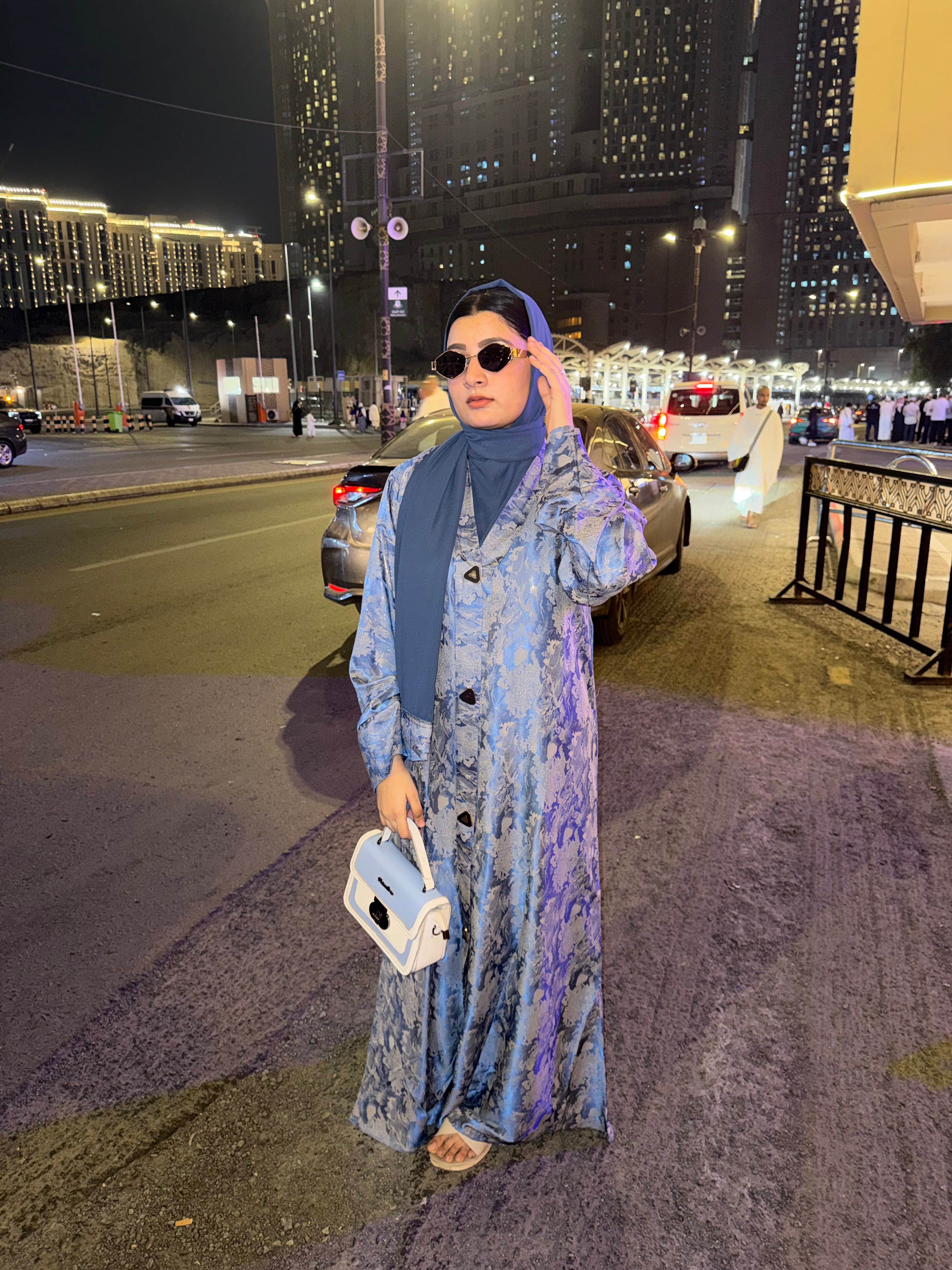 Blue floral print Abaya - (hijab included)