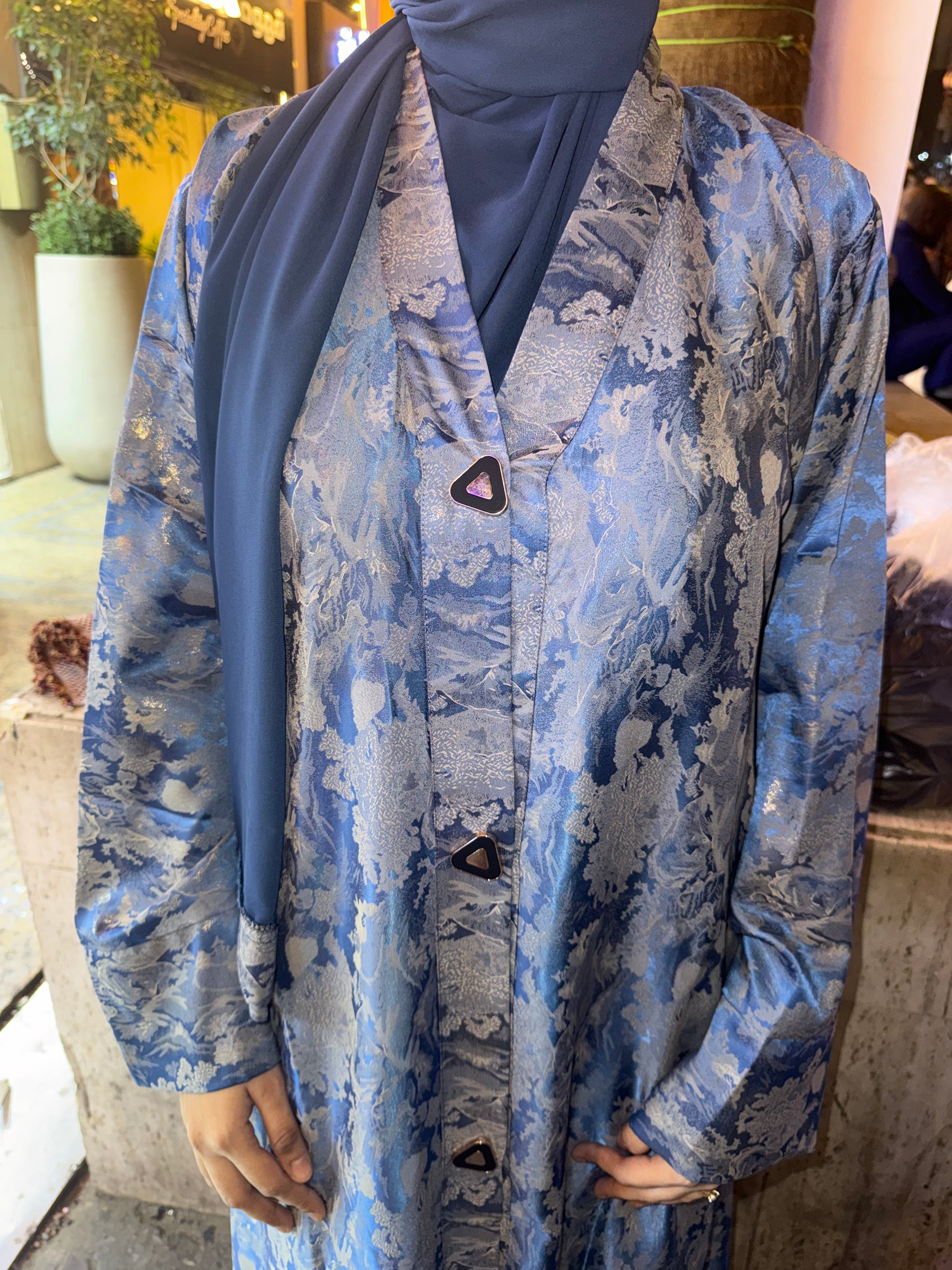 Blue floral print Abaya - (hijab included)