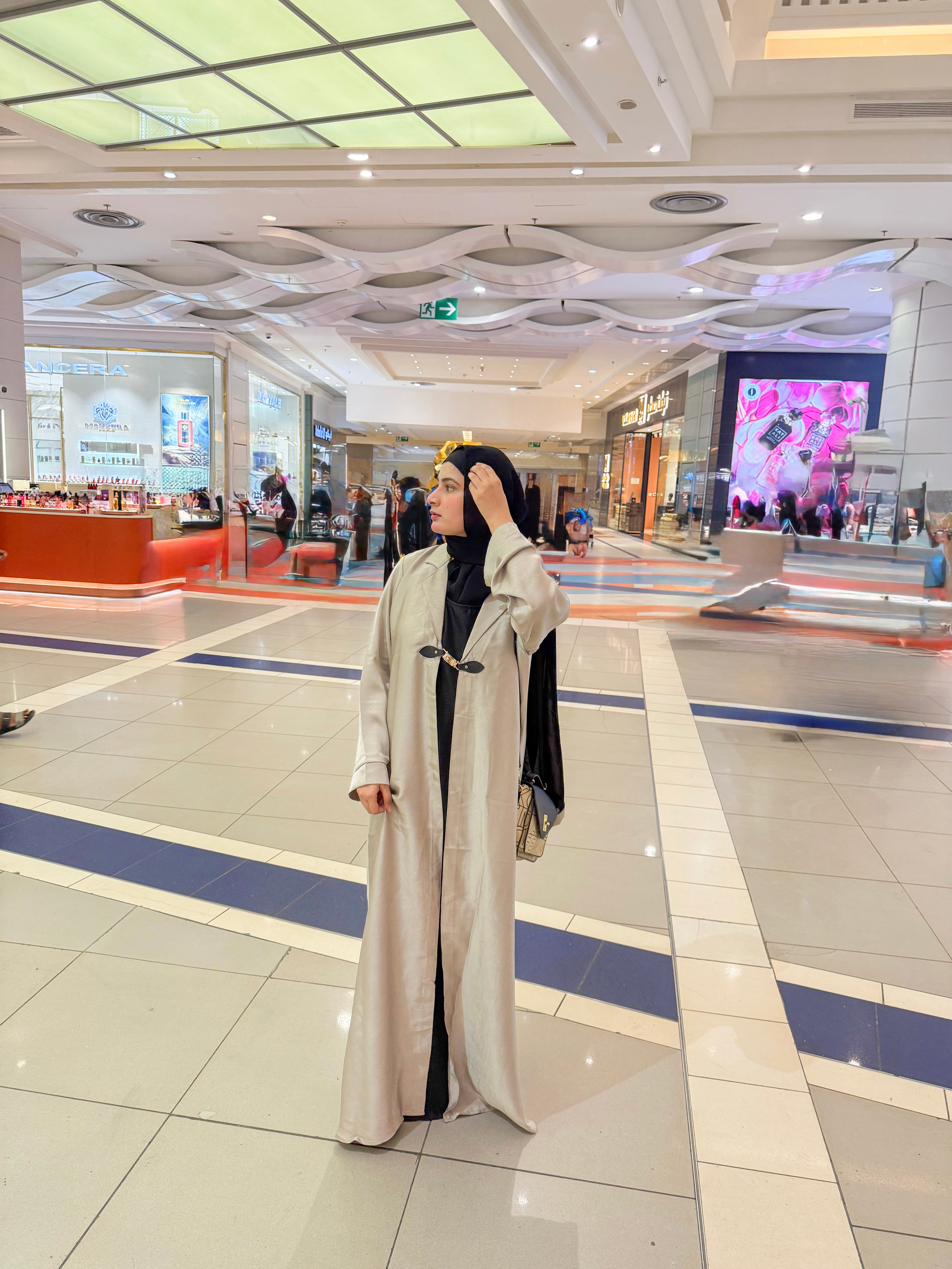 Beige coat abaya with attached inner slit