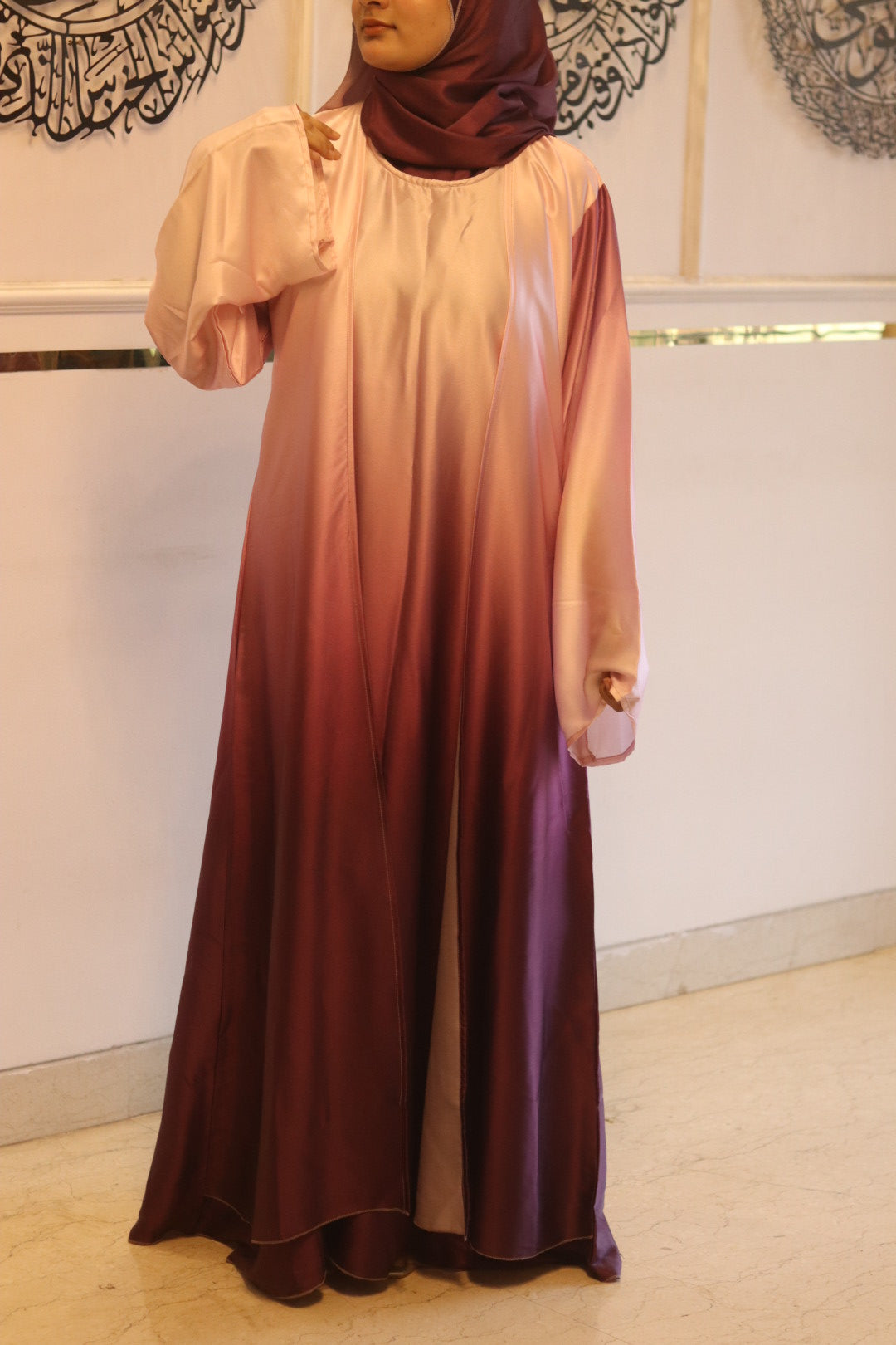 Purple Ombre Abaya with matching hijab (with attached Inner Slit & Hijab)