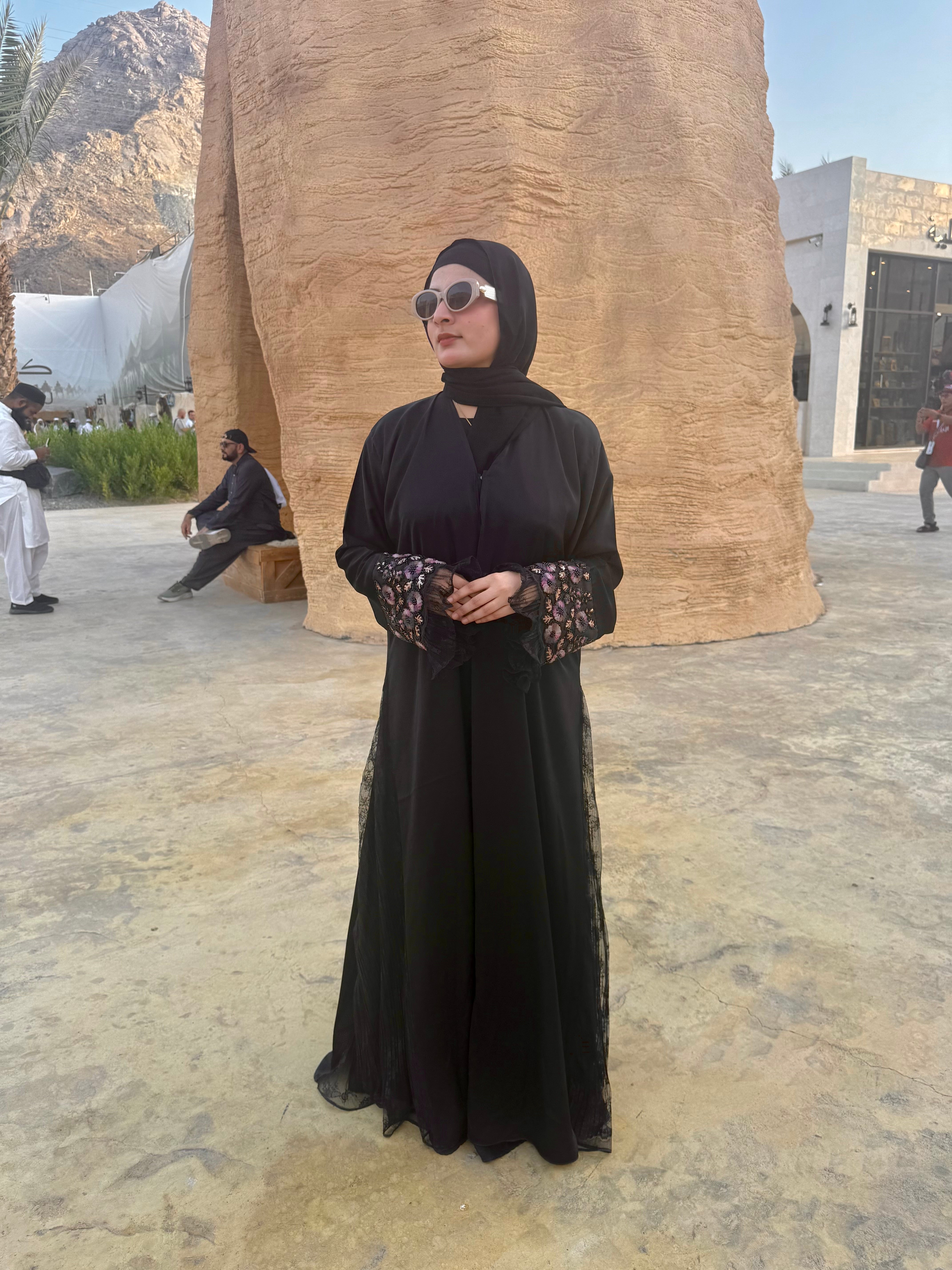 Black Net cutout abaya with hijab