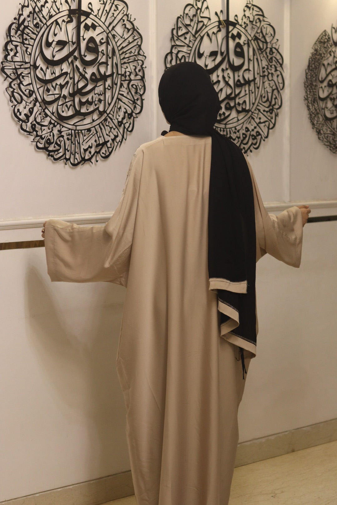 Sand-star kaftan abaya- beige with hijab
