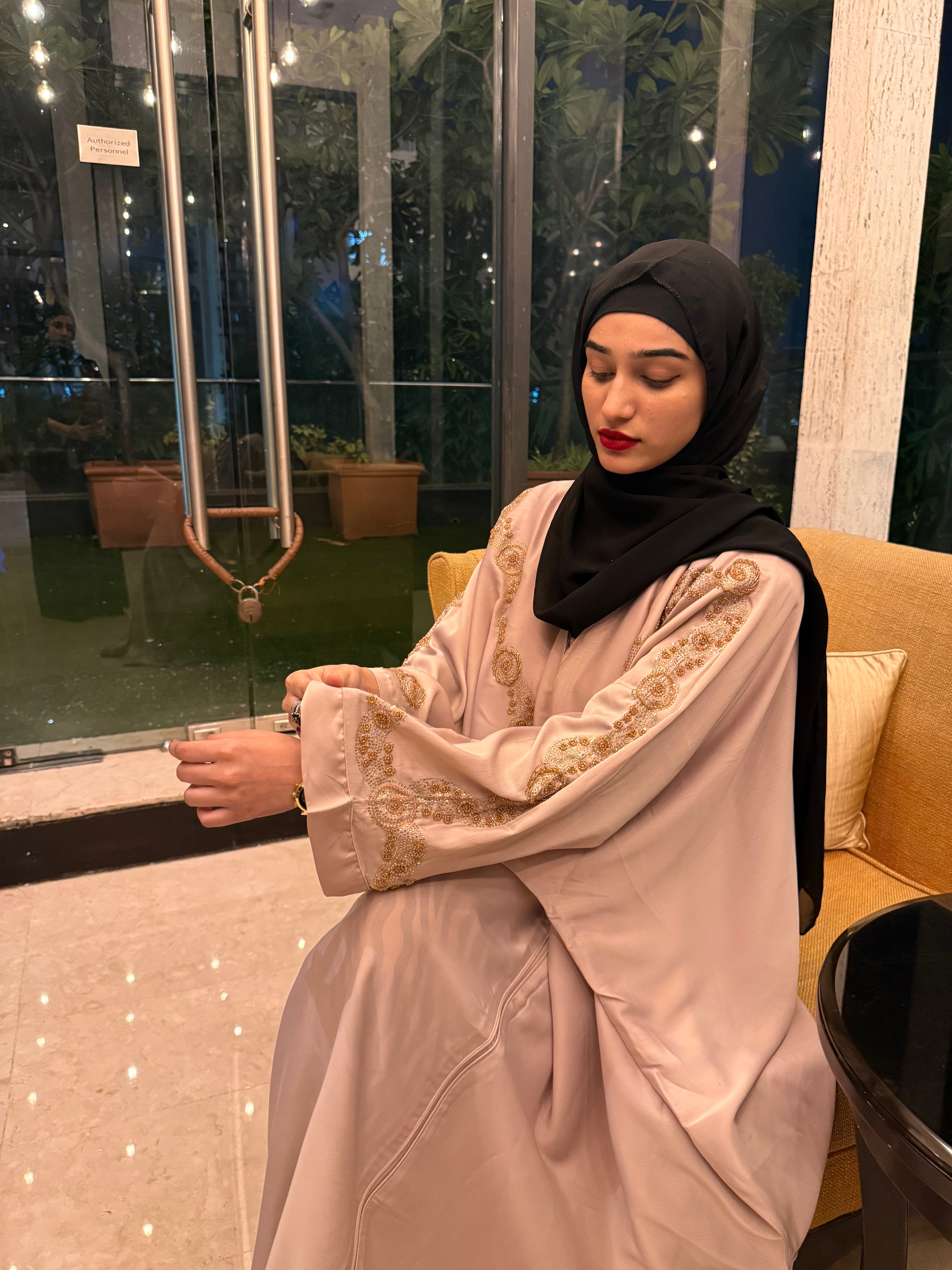 Aliza Handwork abaya -beige (with Hijab)