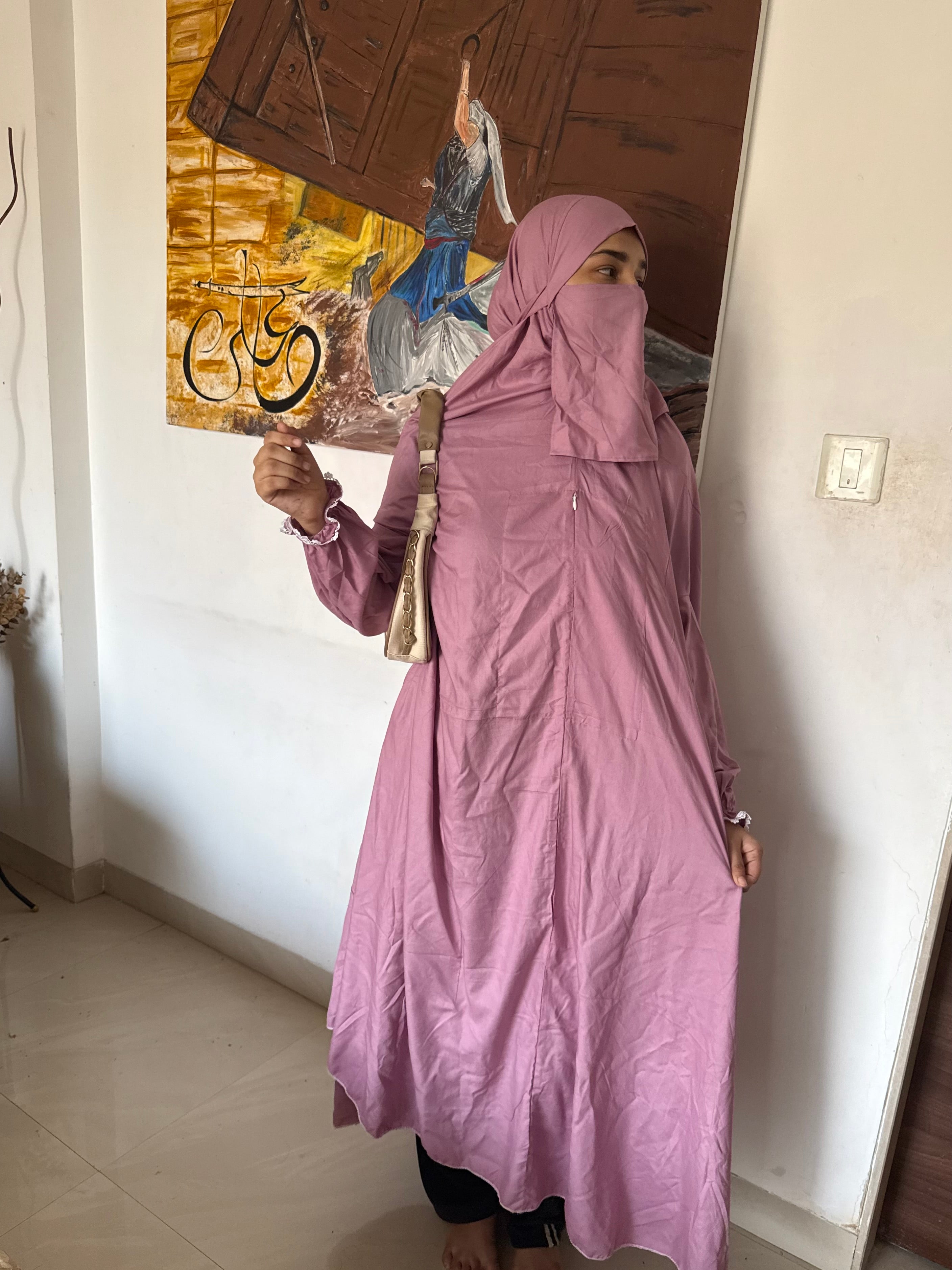 Full sized Jilbab with pockets, niqab, sleeves ( pink )