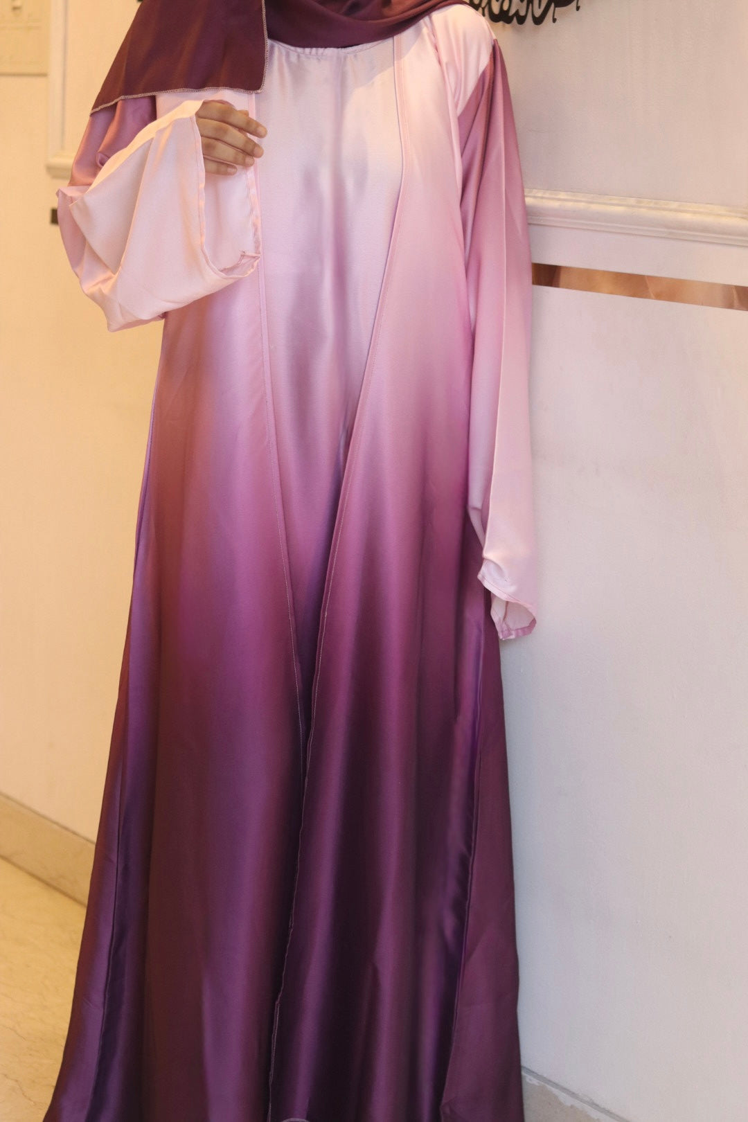 Purple Ombre Abaya with matching hijab (with attached Inner Slit & Hijab)