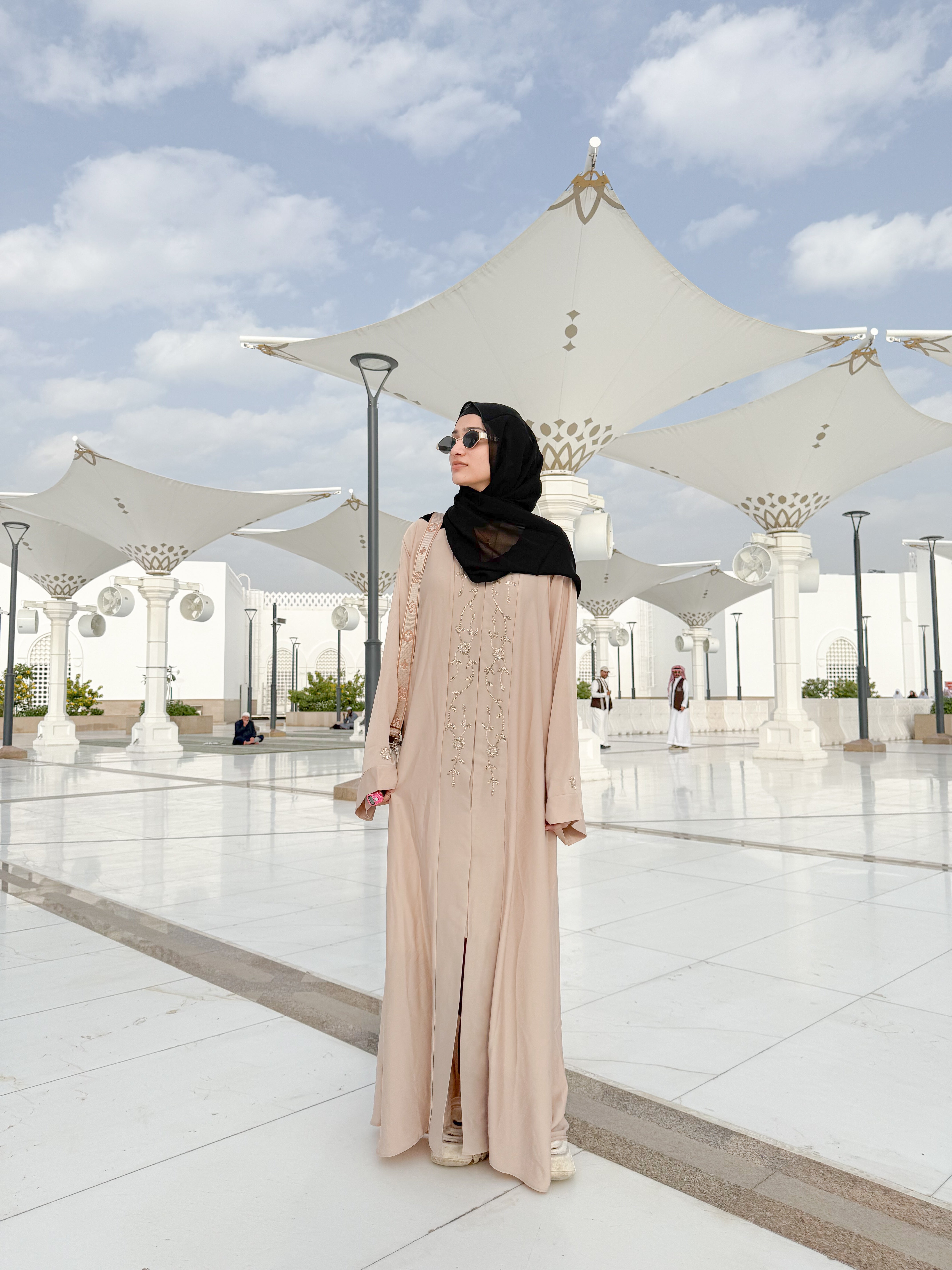 Diana Diamond Handwork Abaya- beige (with hijab)