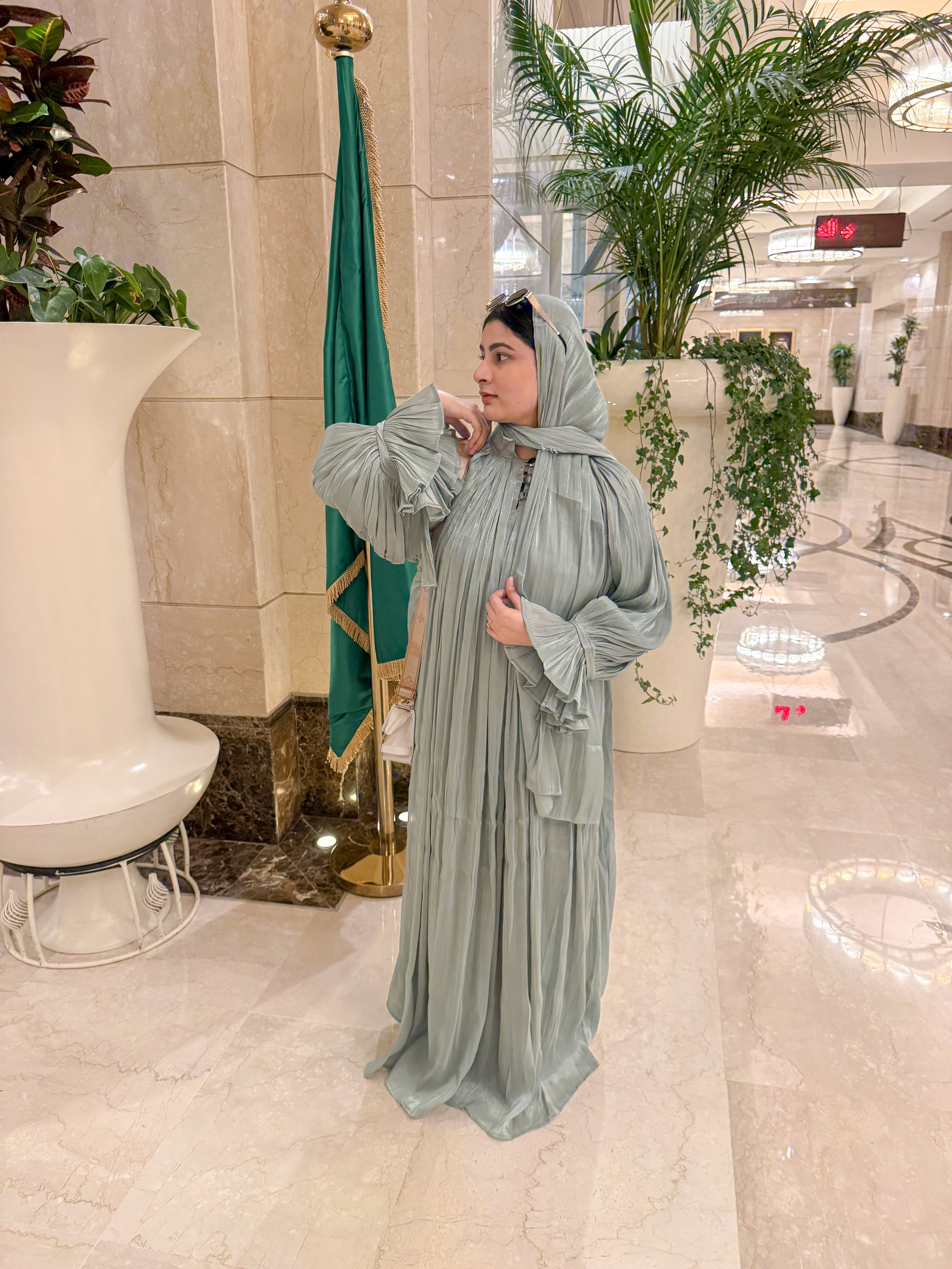 Elsa Abaya Premium Full Set -mint (with Full Sleeves Inner Slit & Hijab)