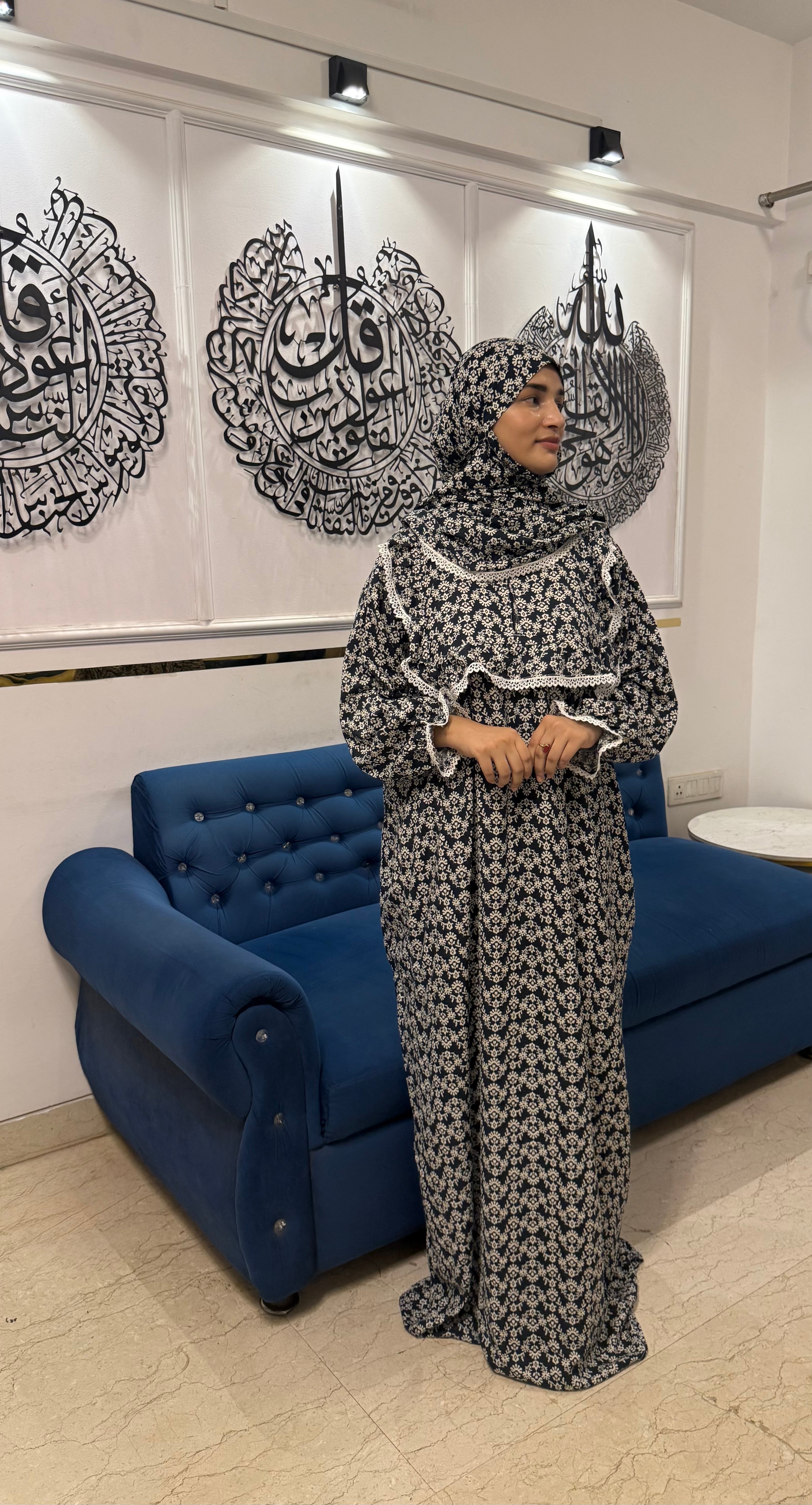 Floral Printed Cotton Single Layer Khimar Abaya