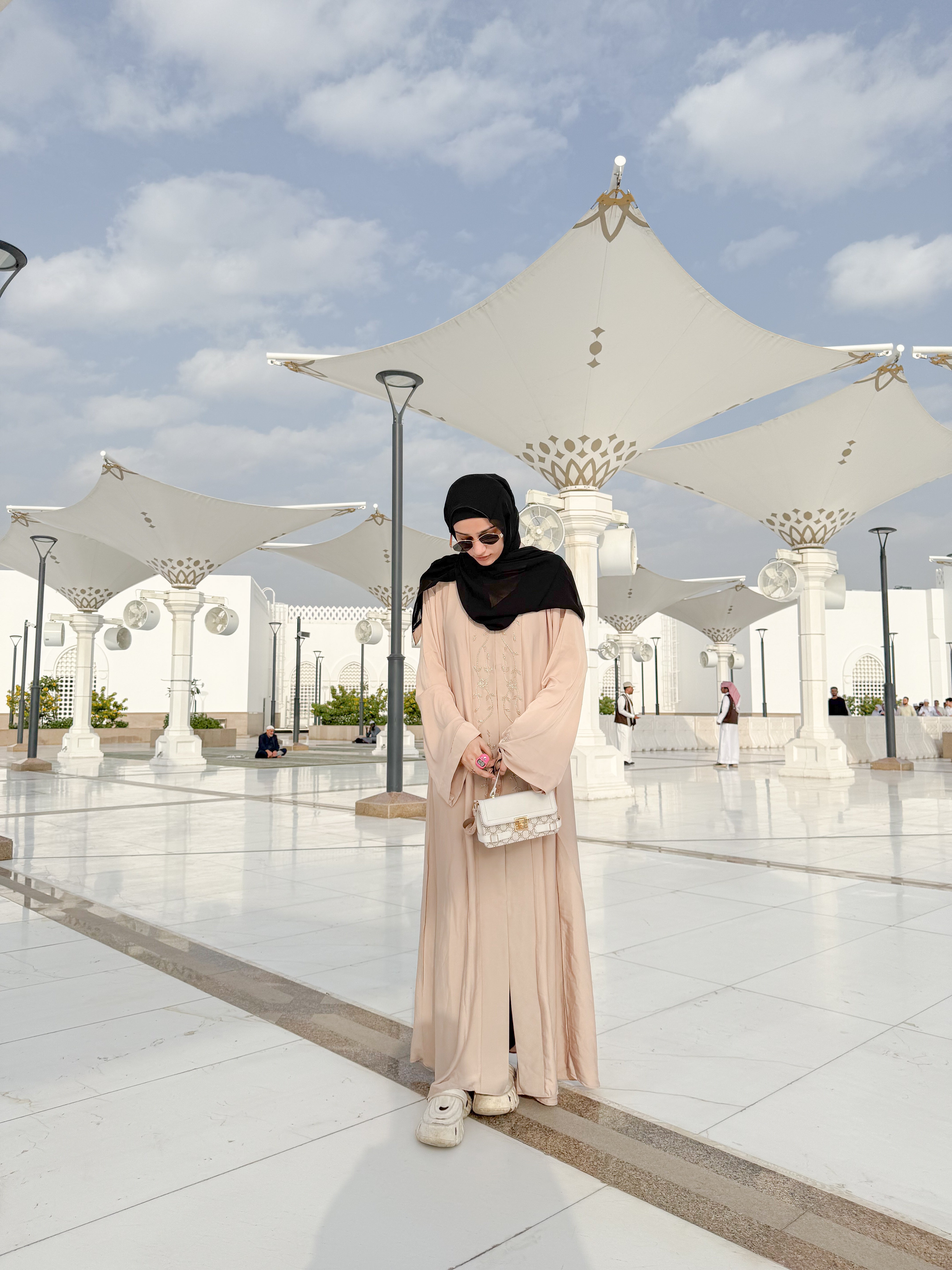 Diana Diamond Handwork Abaya- beige (with hijab)