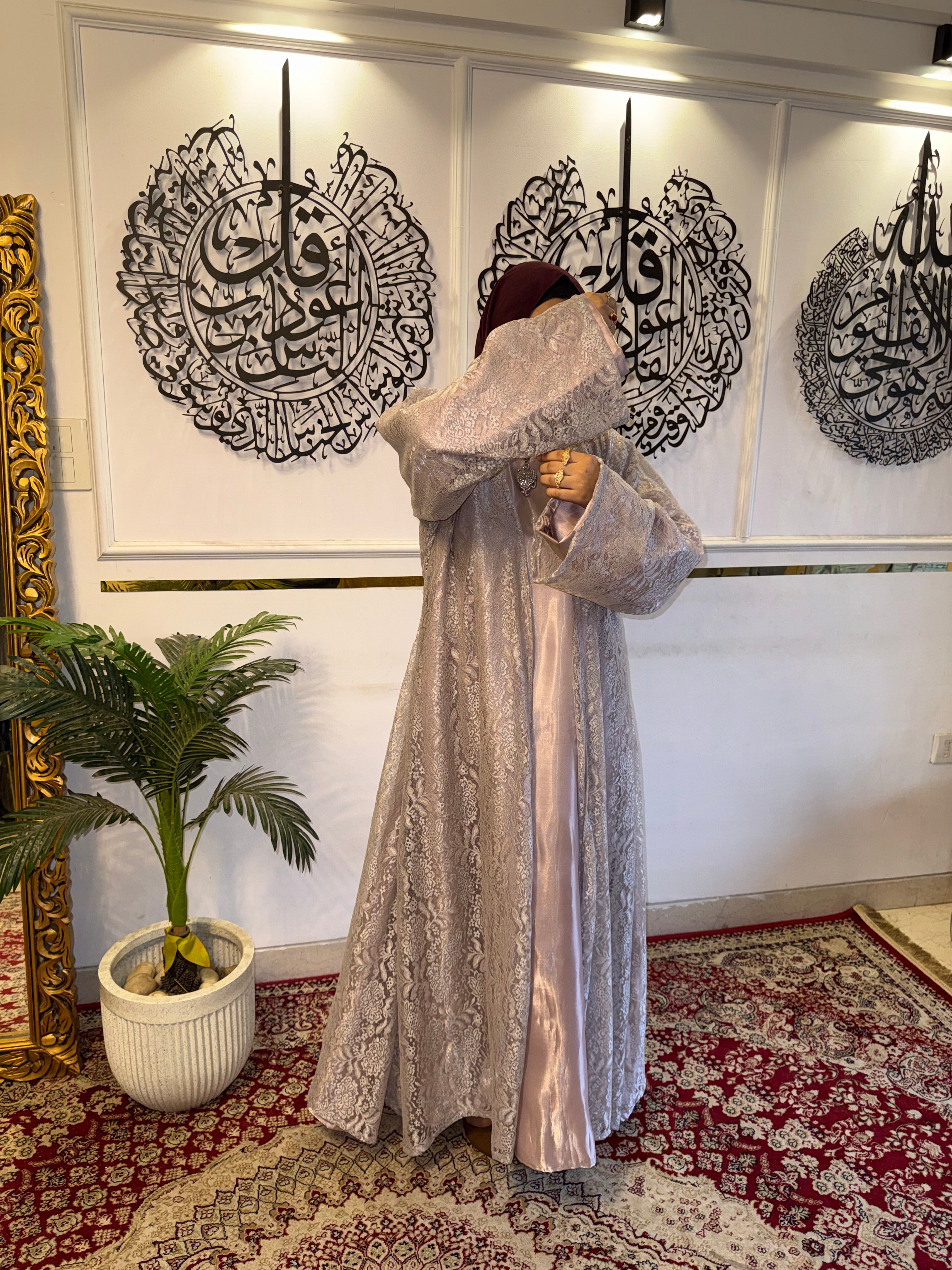 Luxury Metallic Lace shrug  | Modest Evening Cardigan, Inner slit and hijab not included