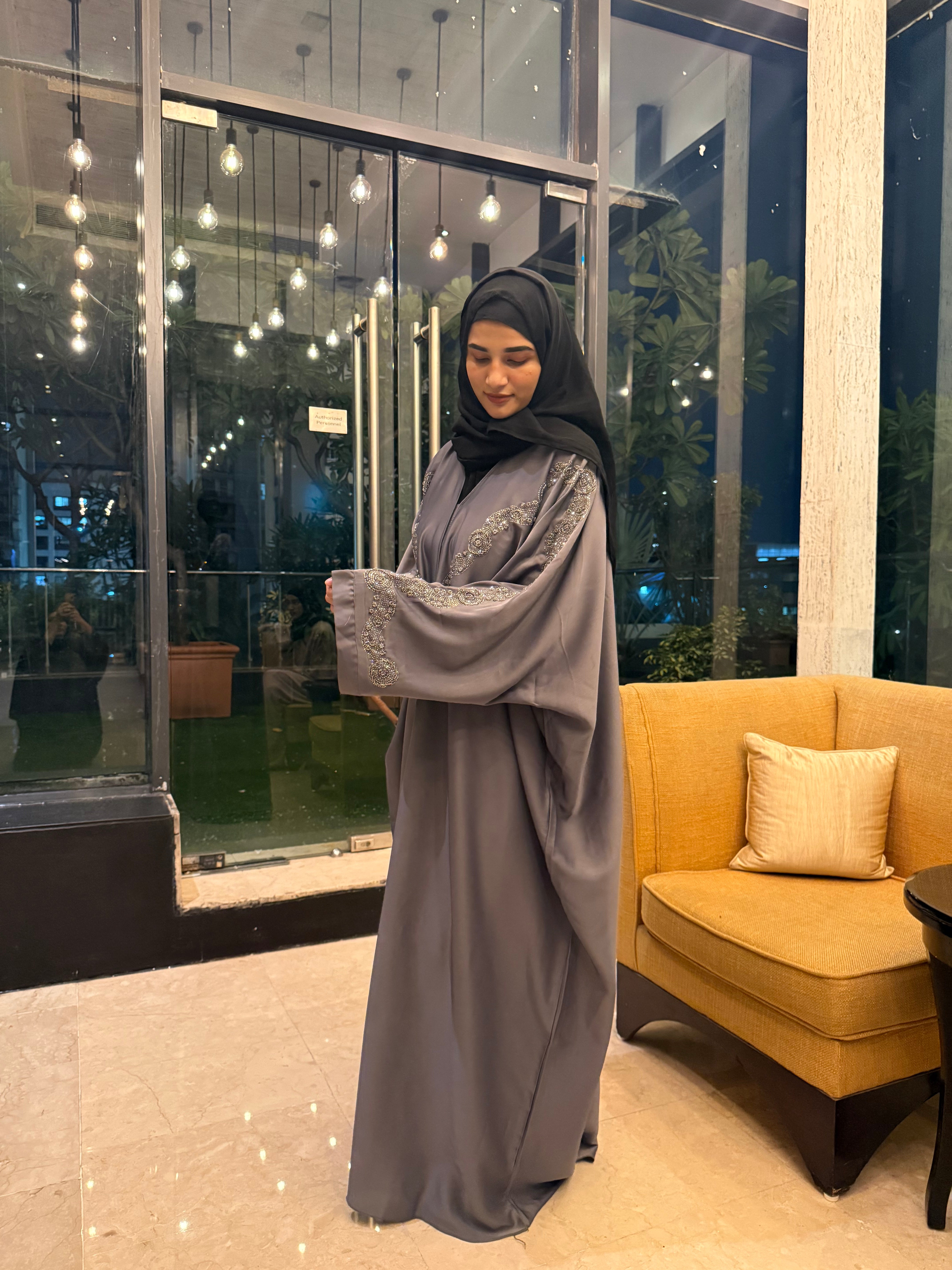 Aliza Handwork abaya -grey (with Hijab)
