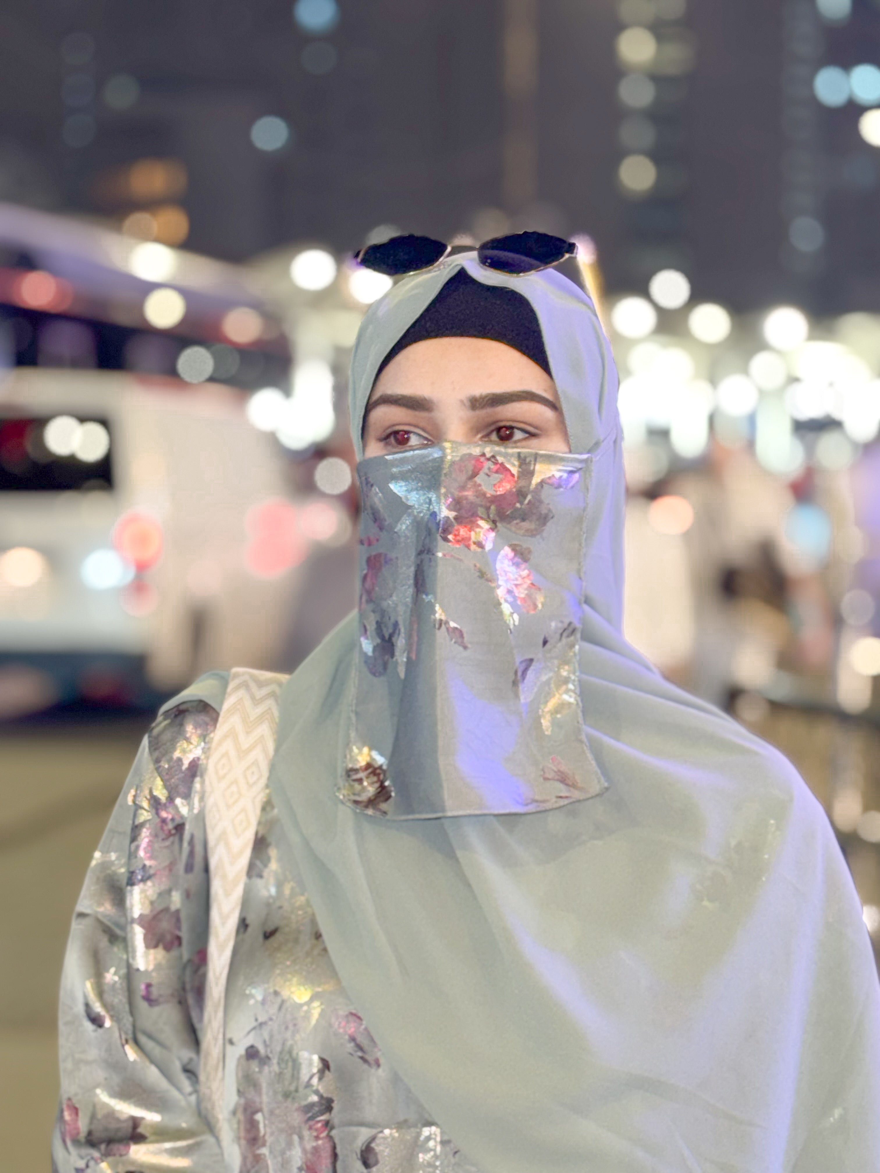 Mint floral print Abaya - (hijab included)