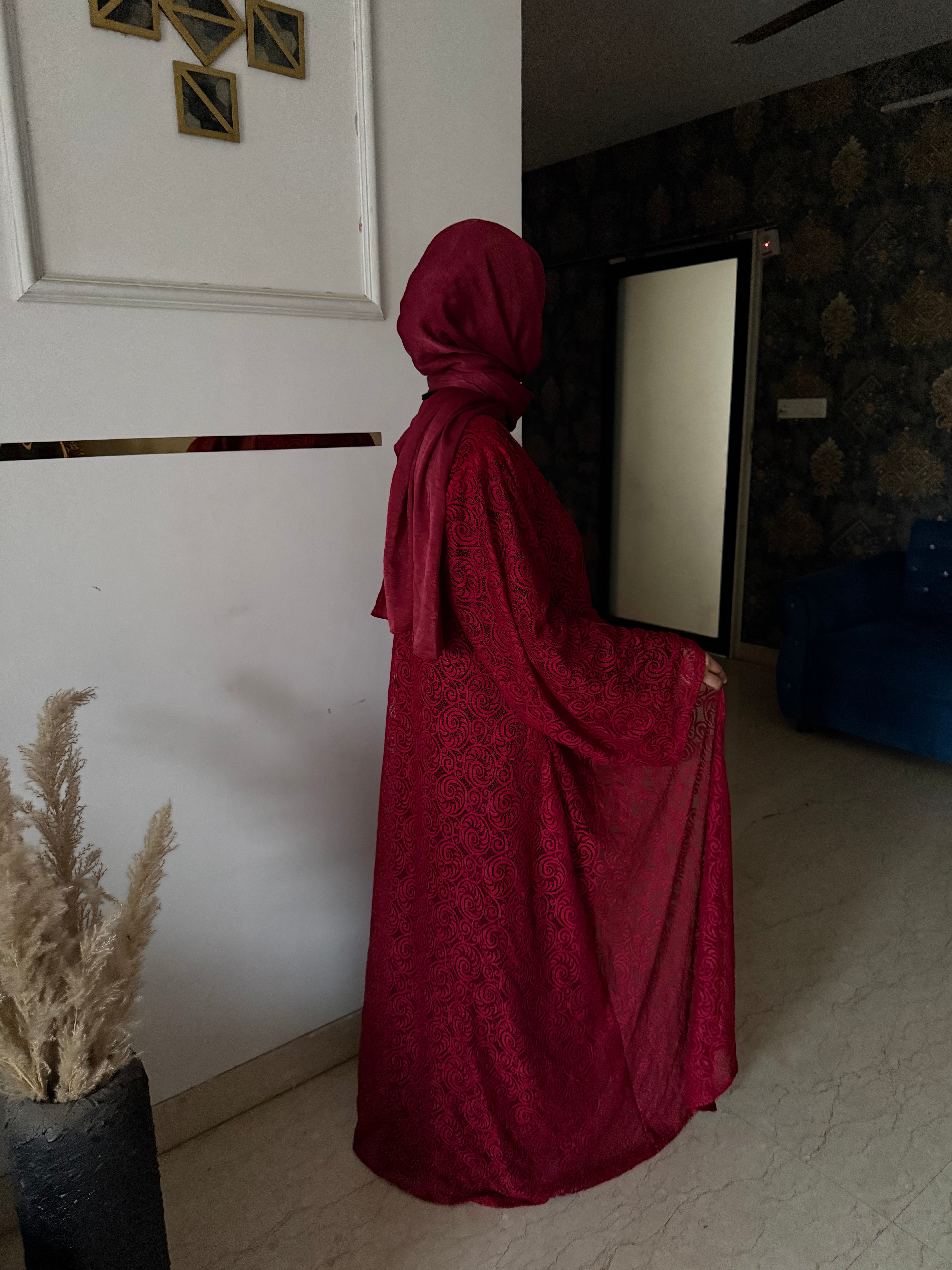 Red bloom shrug, Modest Evening Cardigan, Inner slit and hijab not included