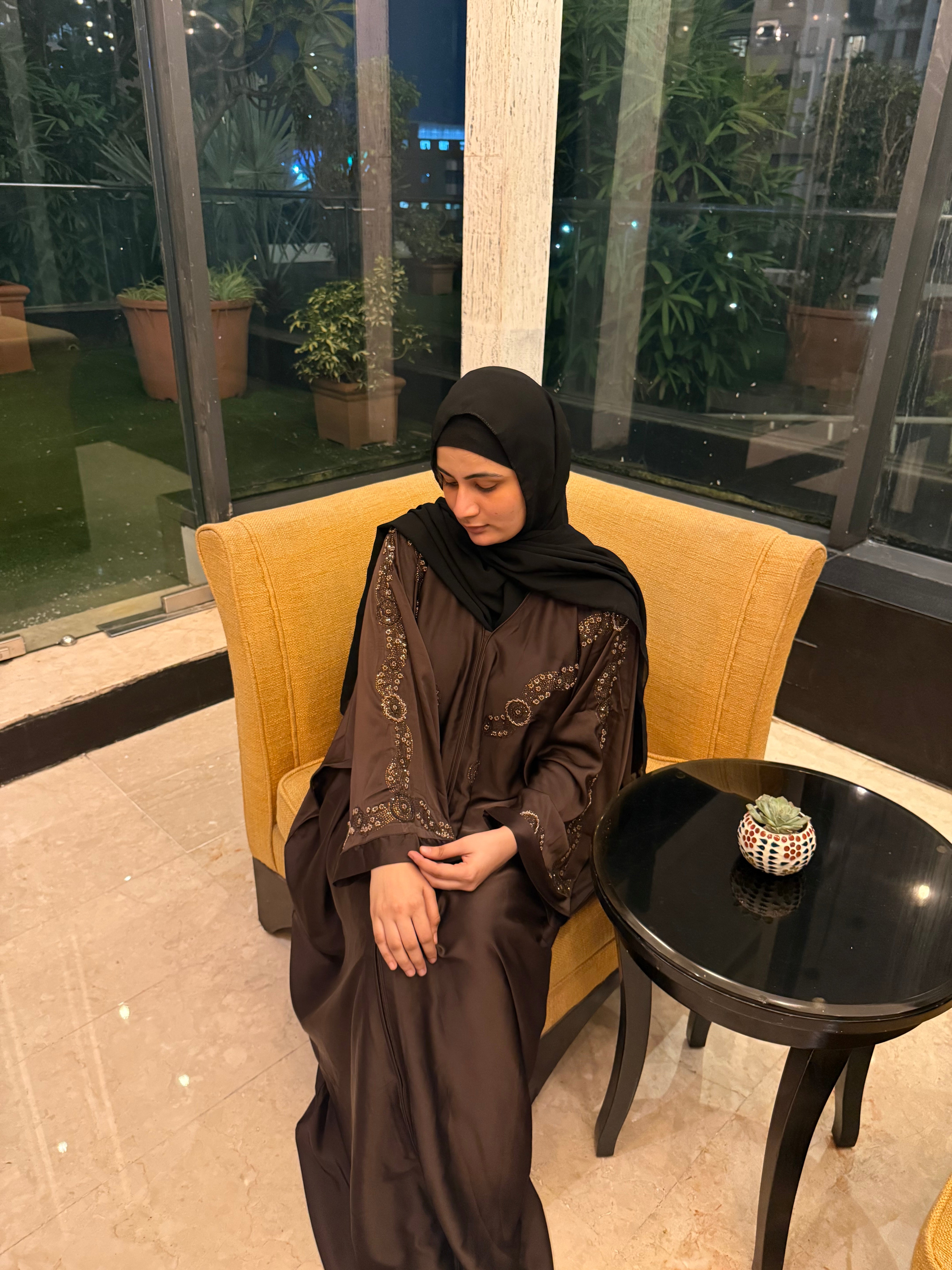 Aliza Handwork abaya -brown (with Hijab)