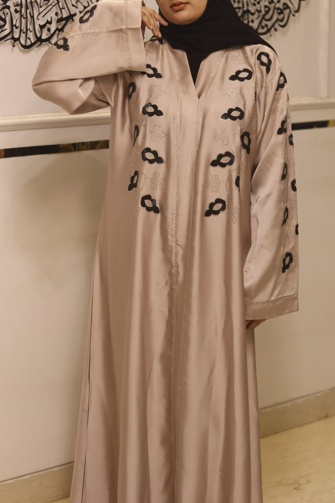Signature noir abaya- beige with hijab