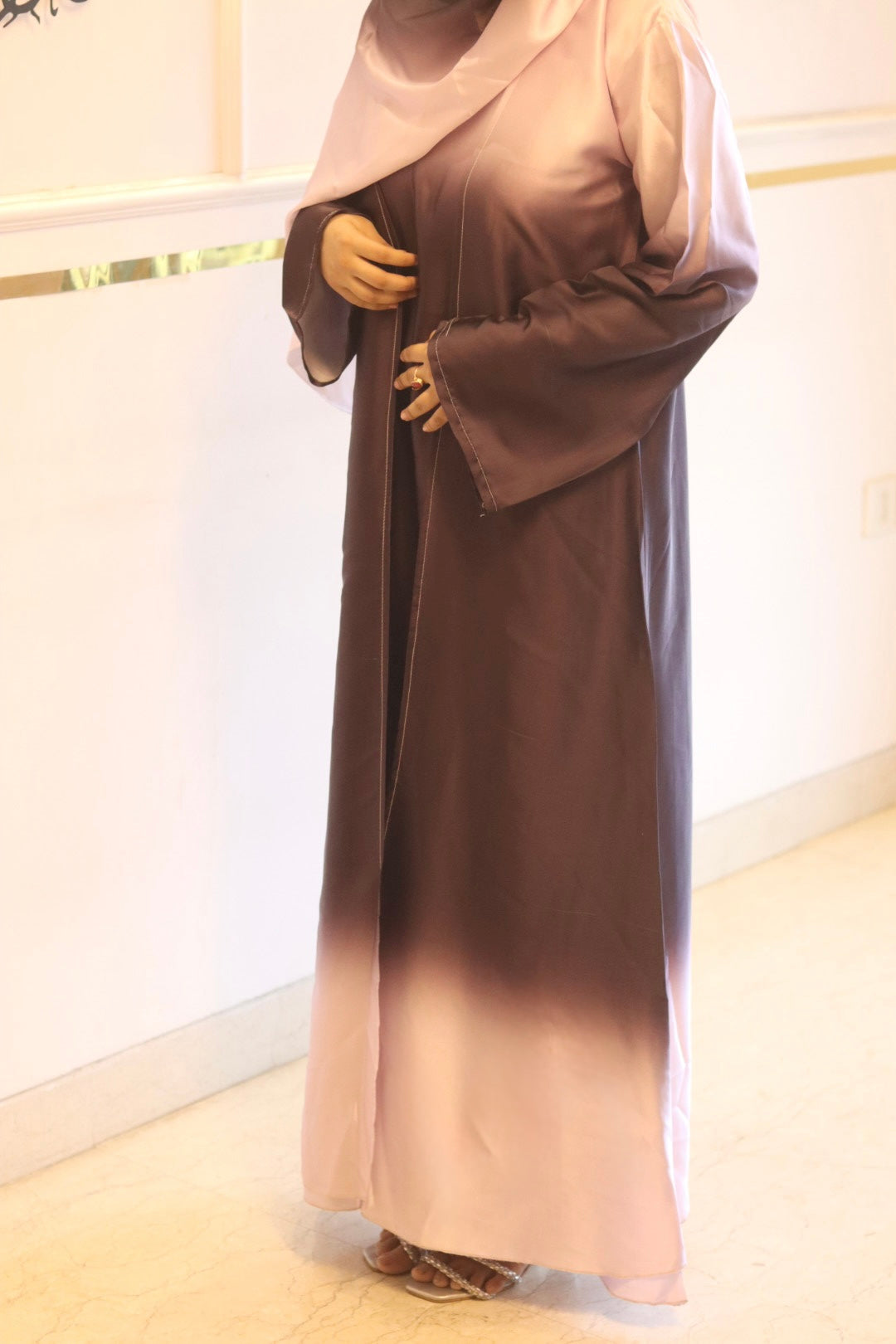 Deep purple ombre abaya with matching hijab (with attached Inner Slit & Hijab)