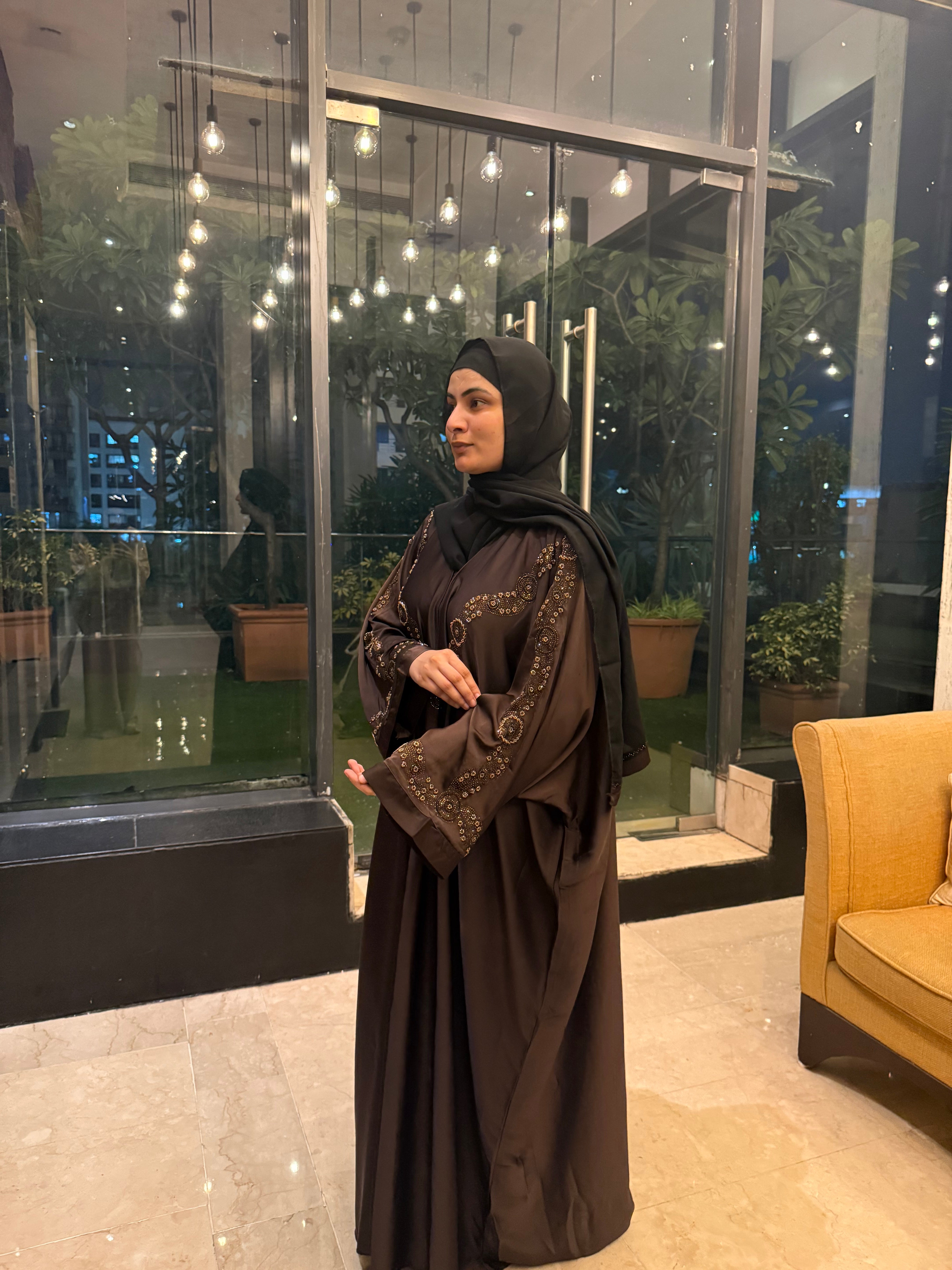 Aliza Handwork abaya -brown (with Hijab)