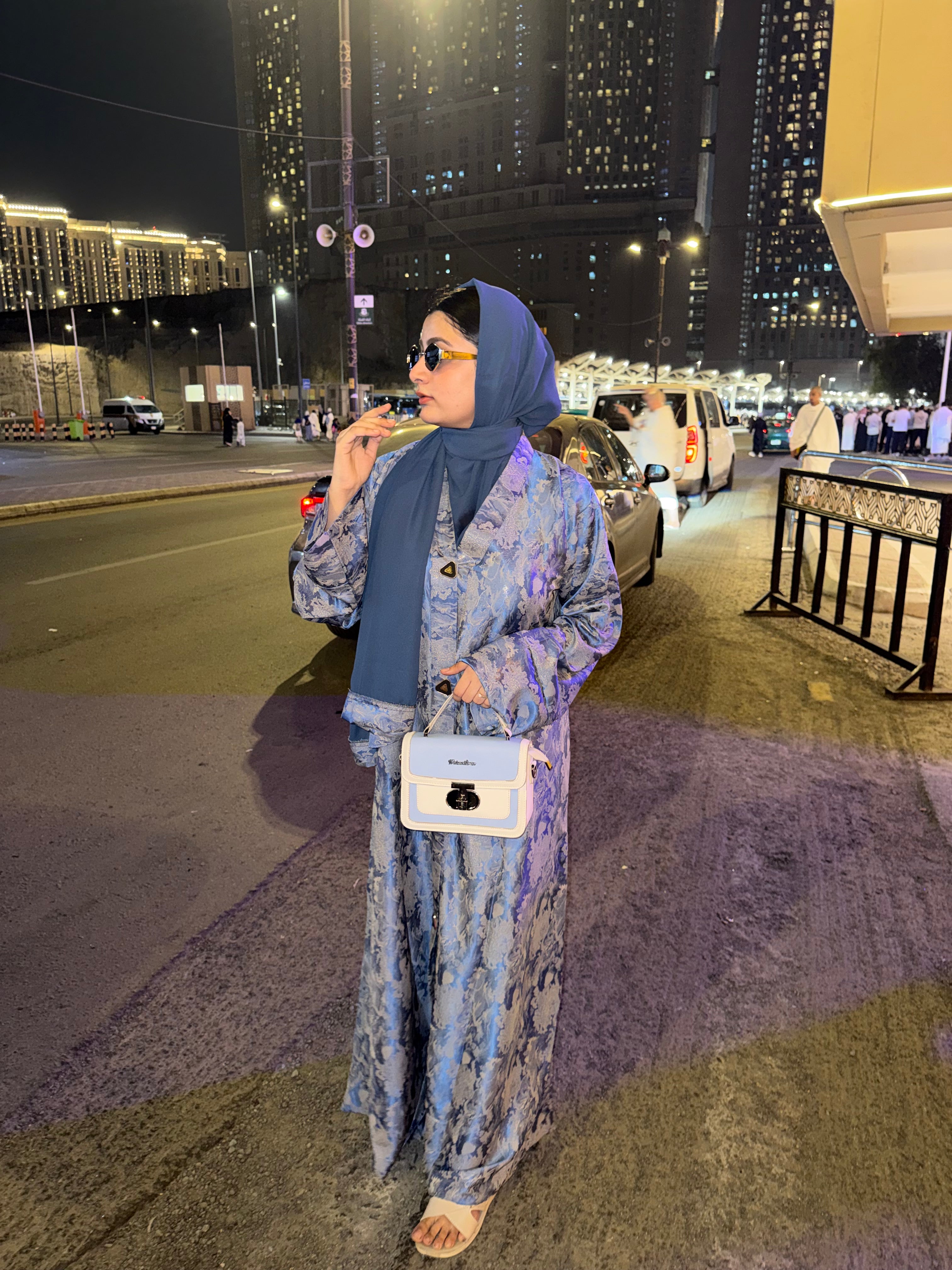 Blue floral print Abaya - (hijab included)
