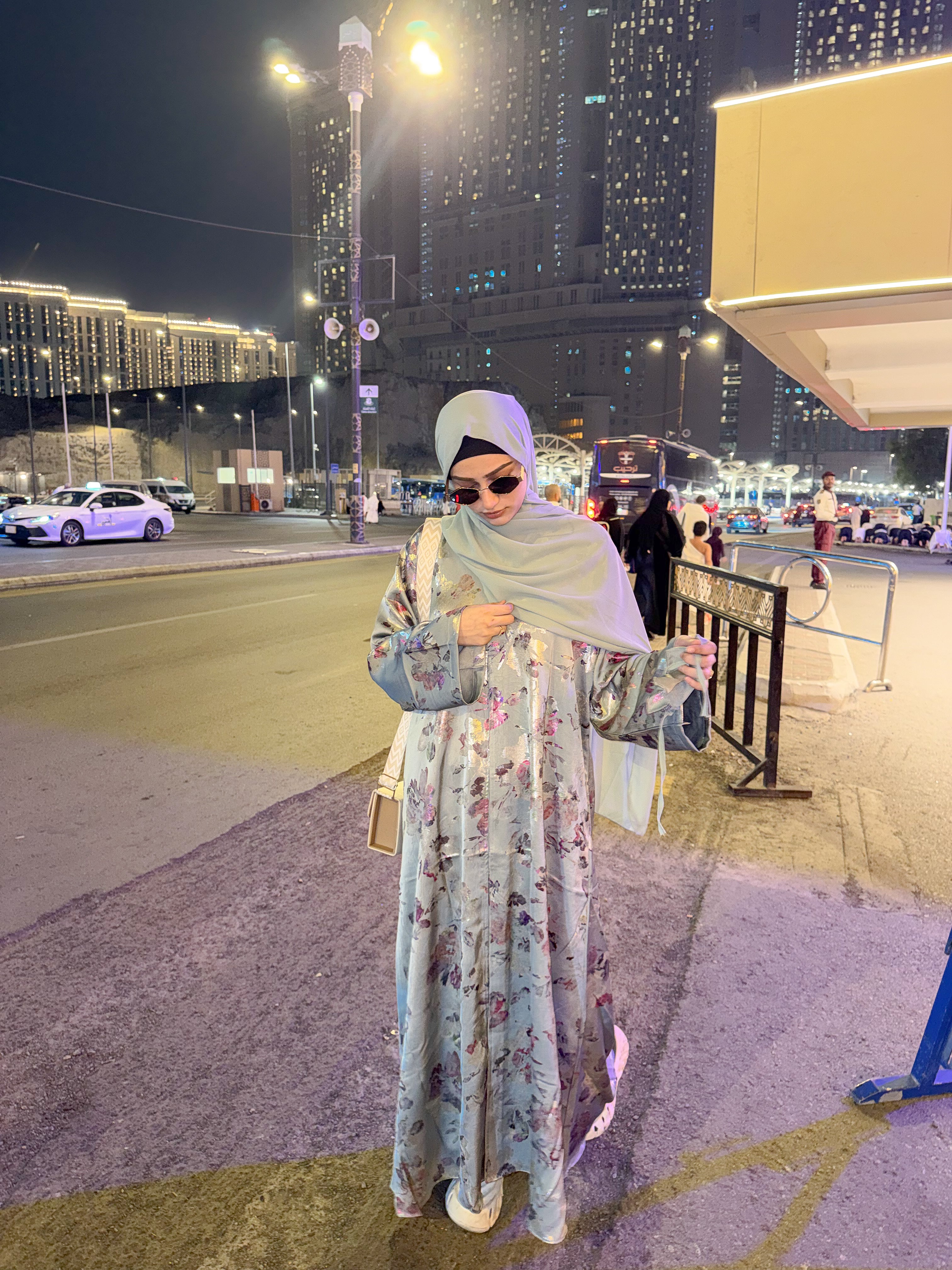 Mint floral print Abaya - (hijab included)