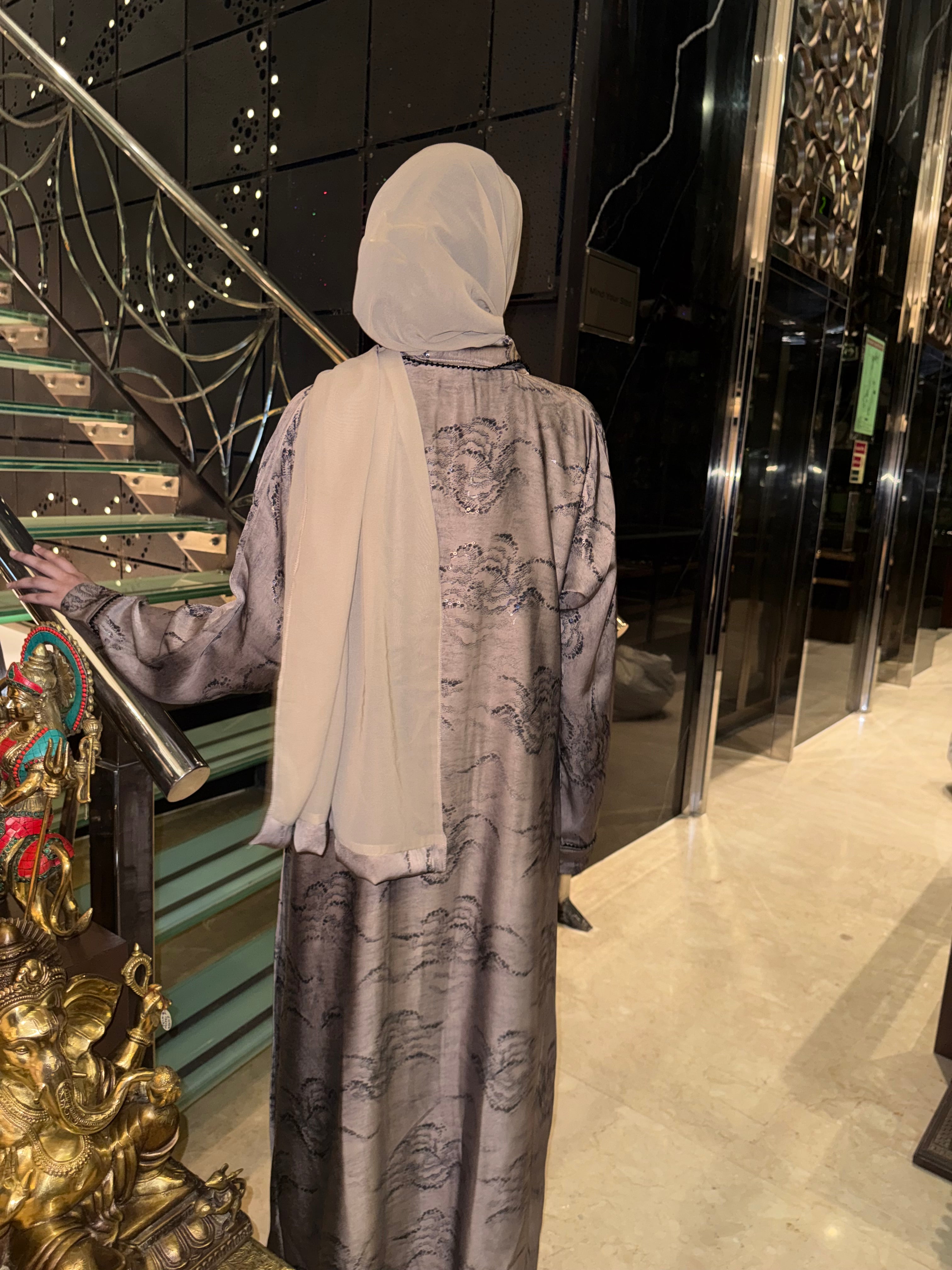 Hazel Korean print Abaya - (hijab included)