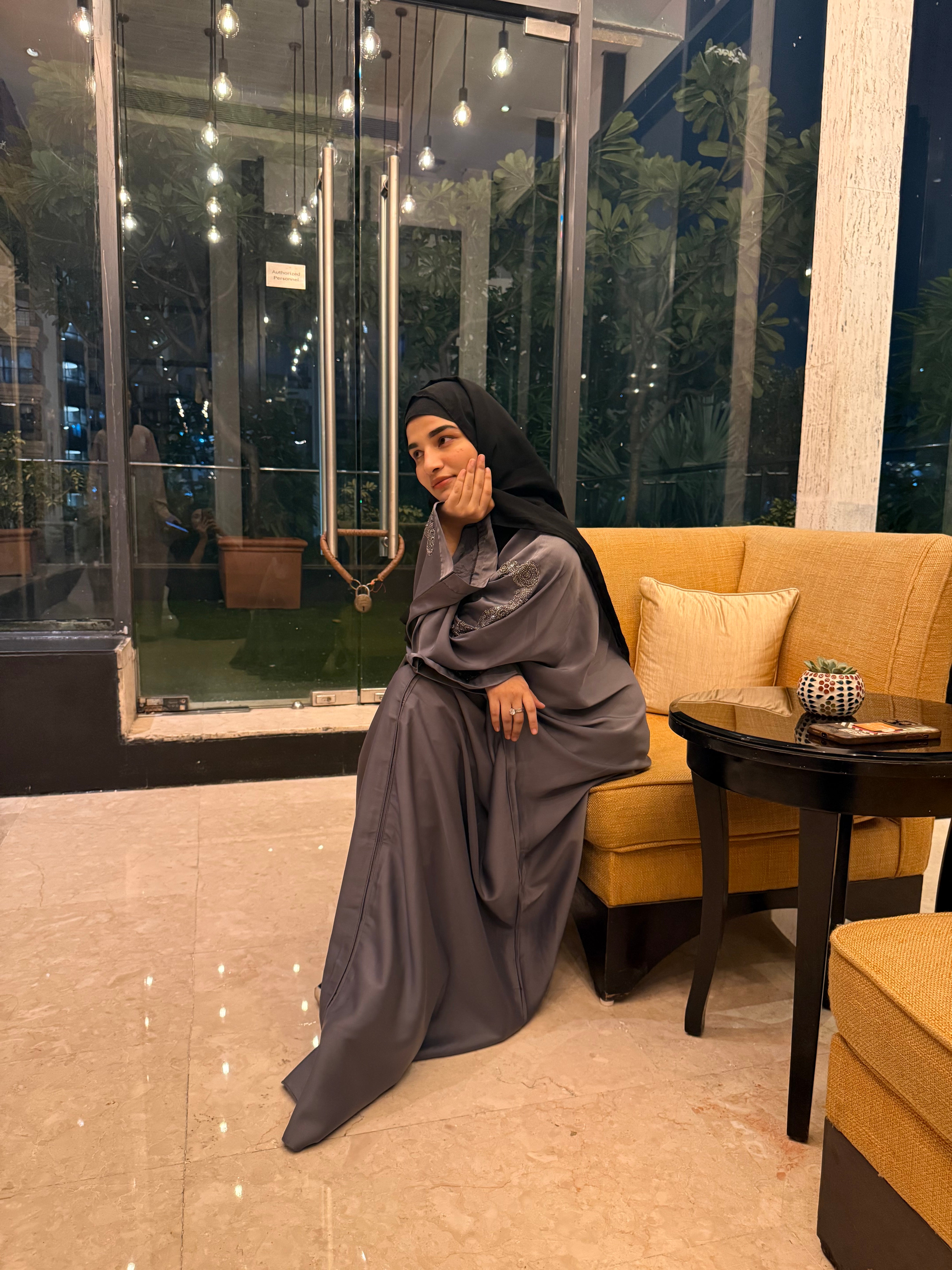 Aliza Handwork abaya -grey (with Hijab)