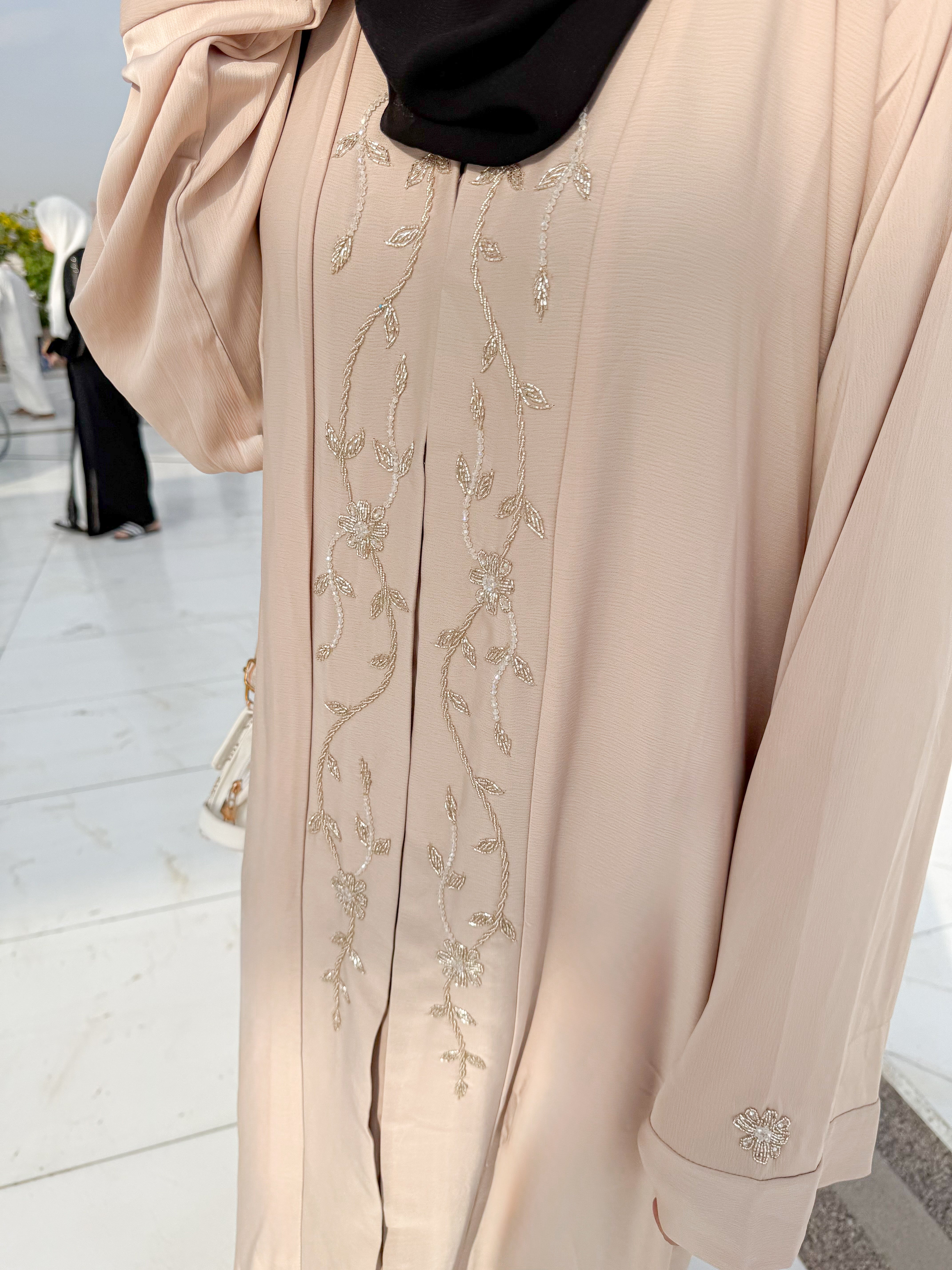 Diana Diamond Handwork Abaya- beige (with hijab)