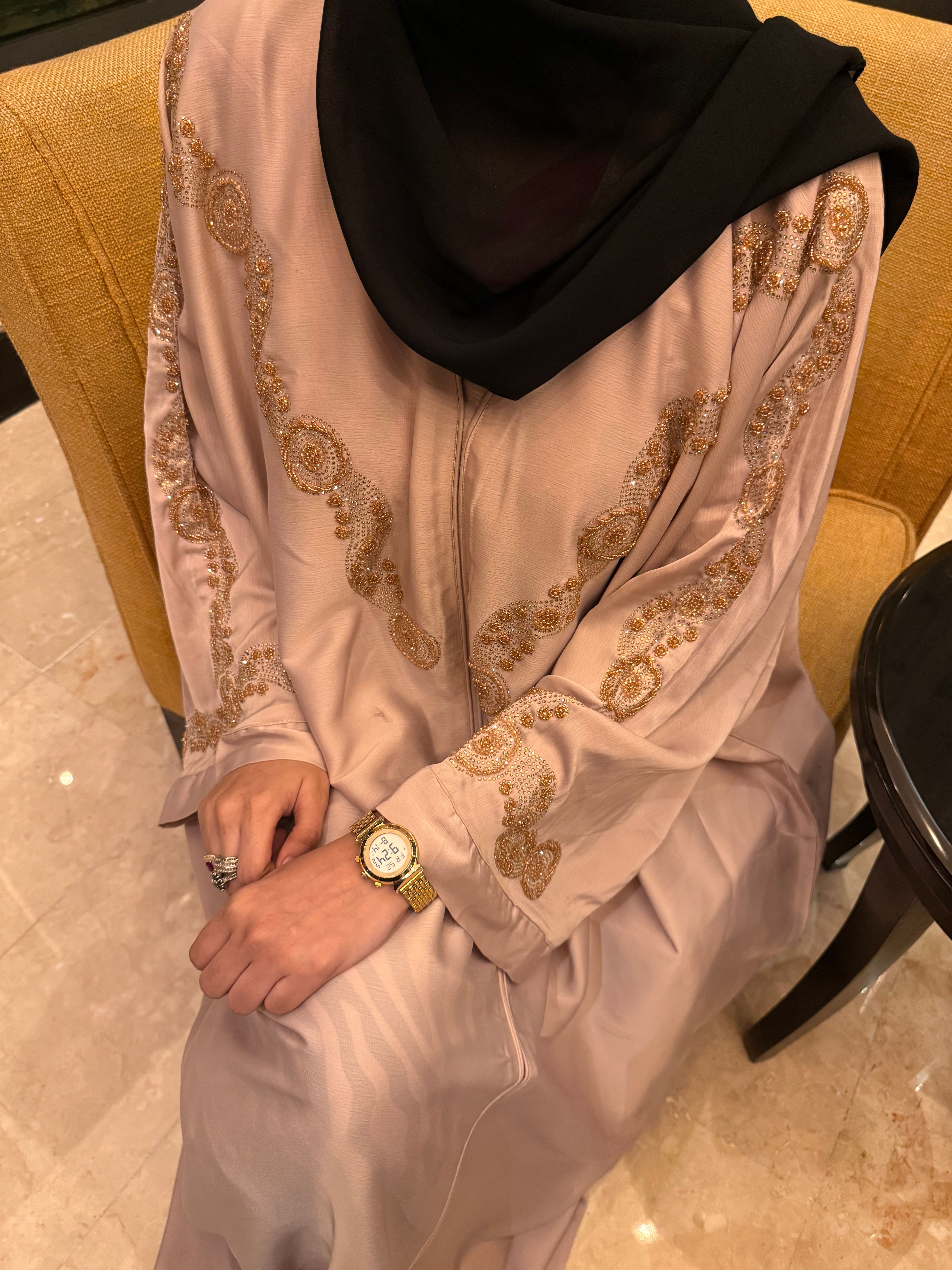 Aliza Handwork abaya -beige (with Hijab)