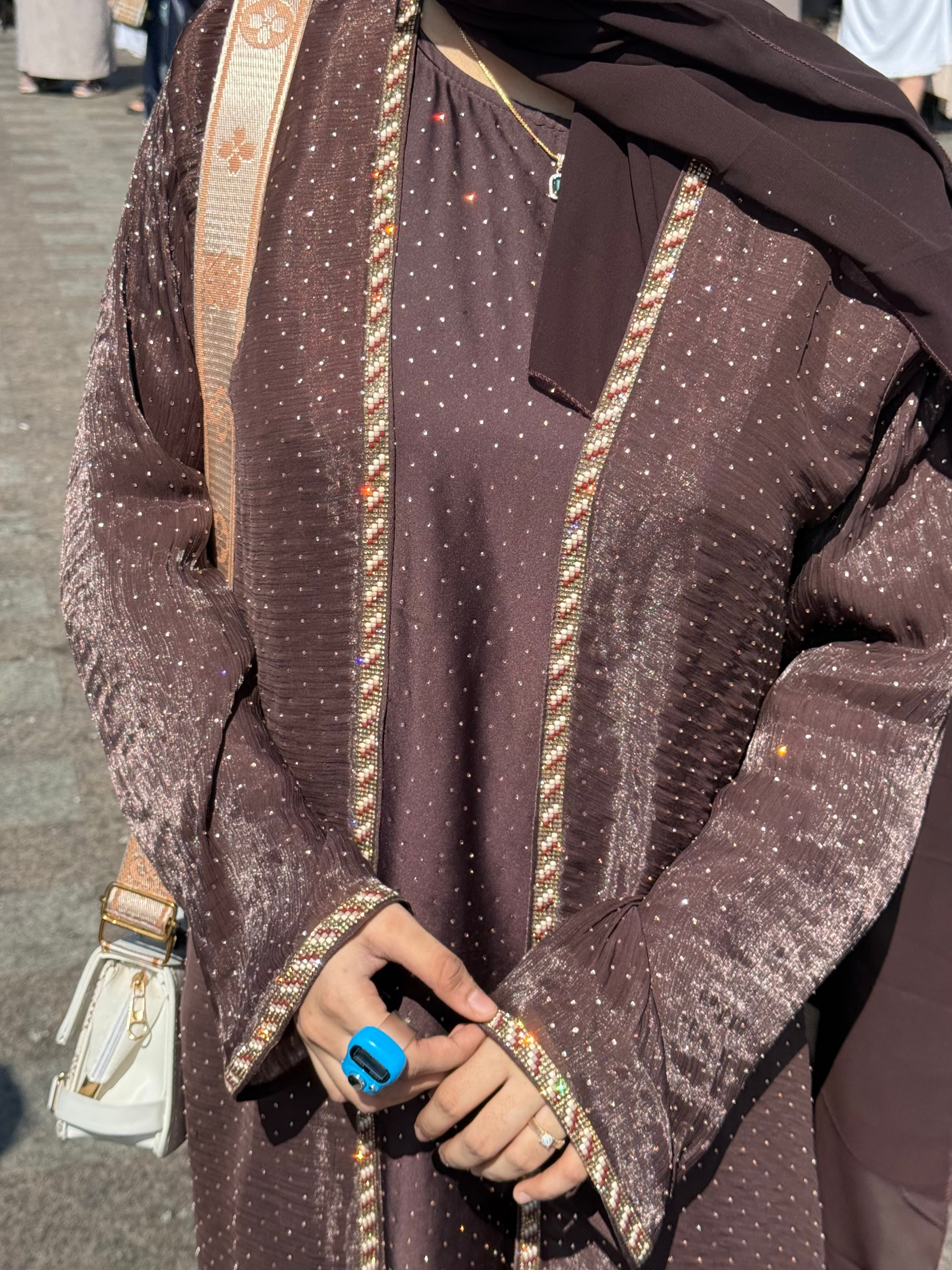 Hazel Stonework abaya with inner slit & hijab